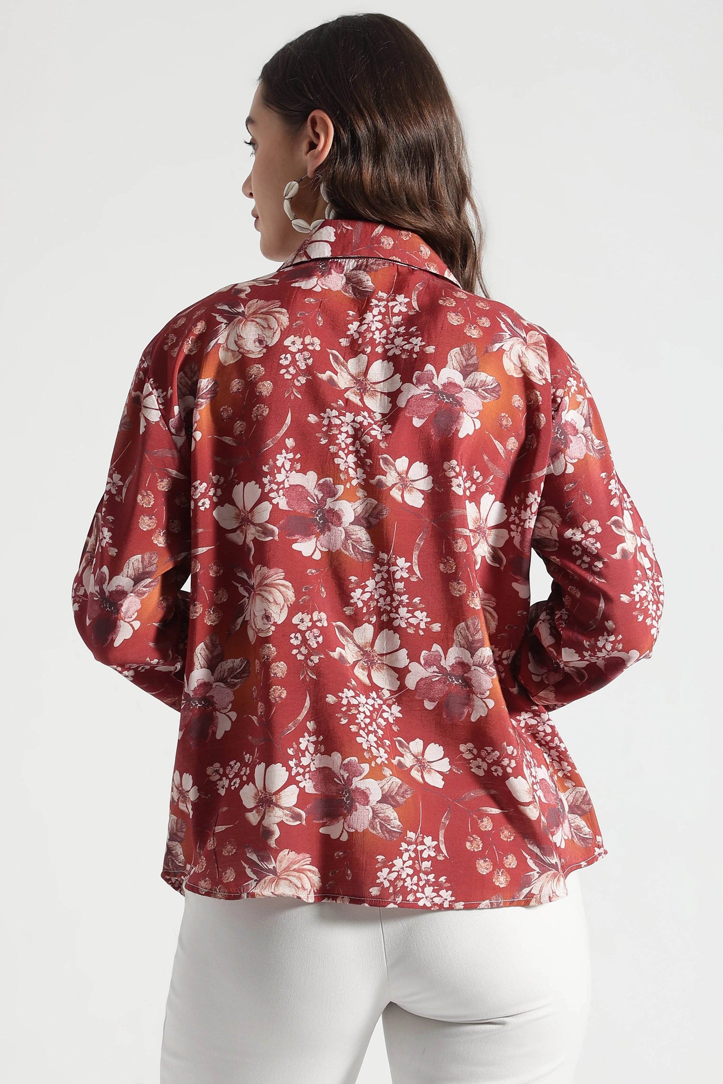 Maroon Floral Printed Viscose Shirt - Fabravaa