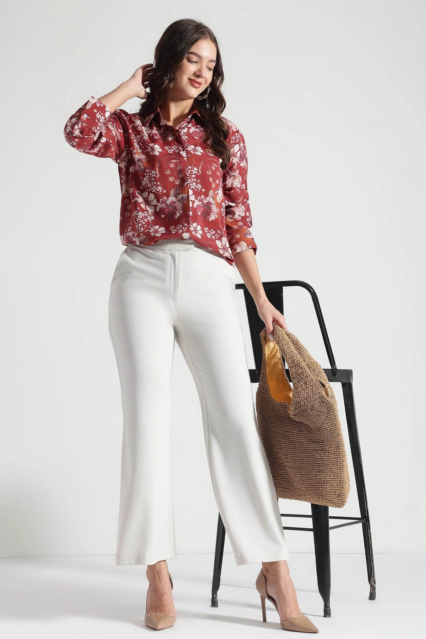 Maroon Floral Printed Viscose Shirt - Fabravaa
