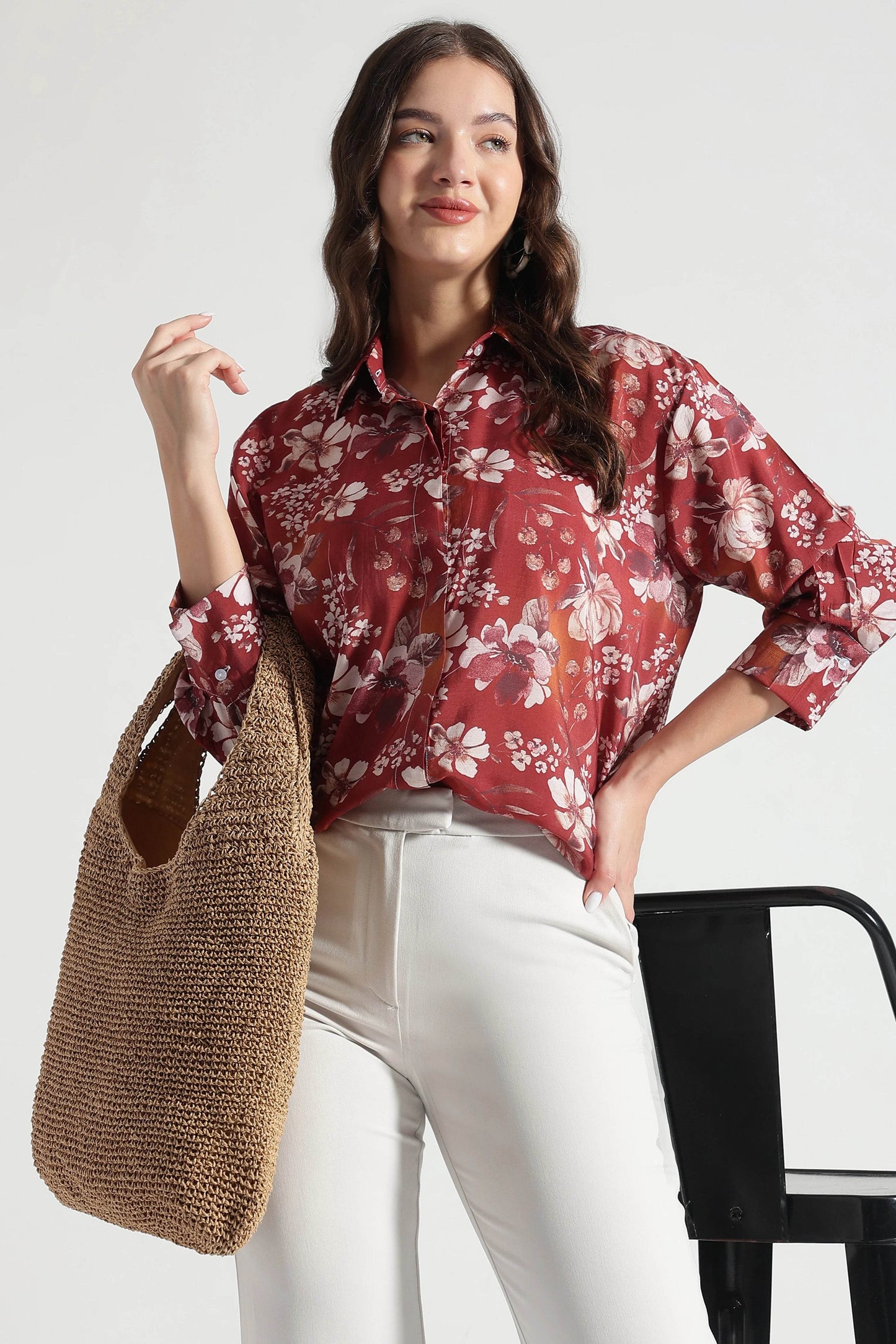 Maroon Floral Printed Viscose Shirt - Fabravaa