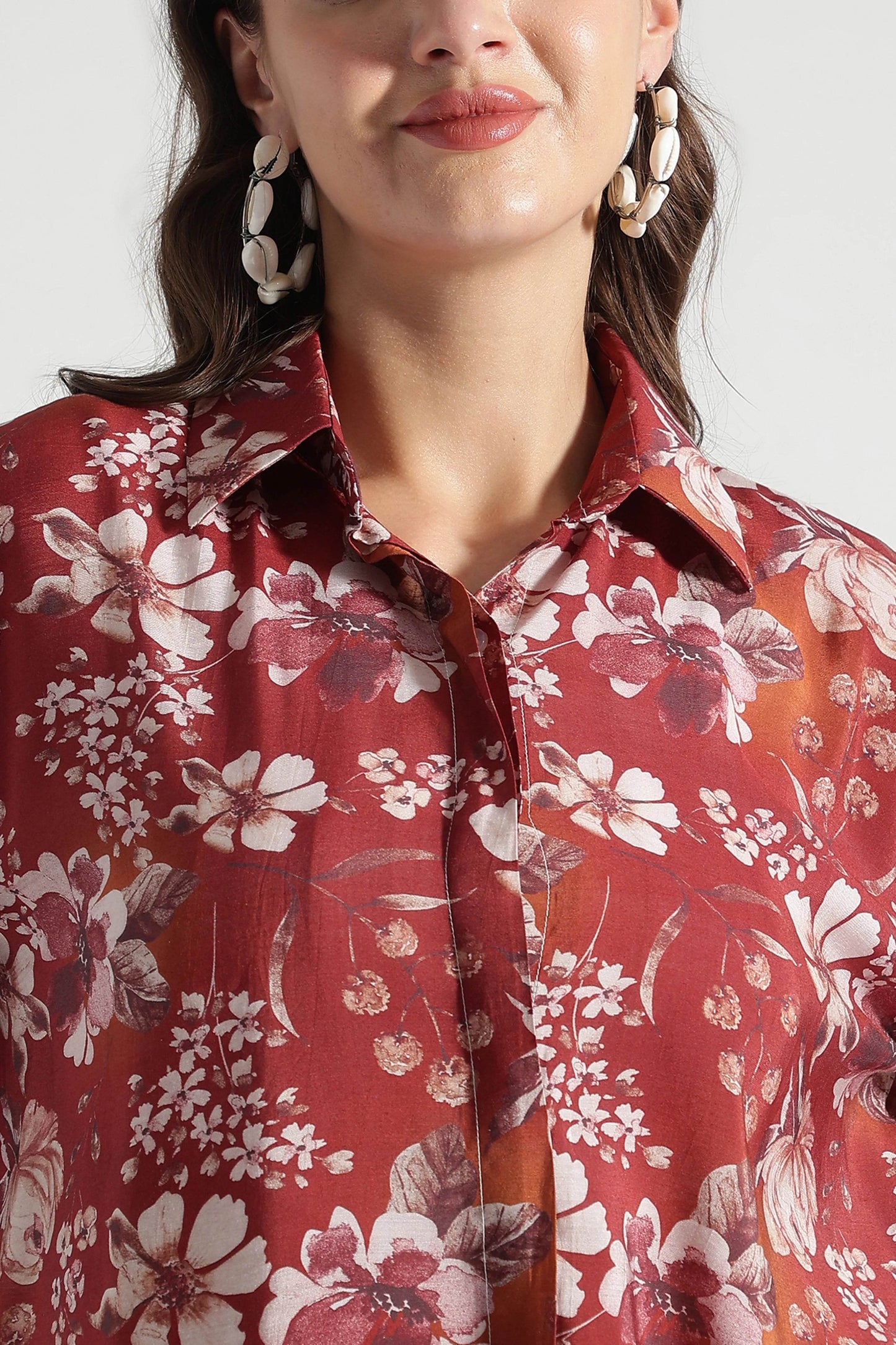 Maroon Floral Printed Viscose Shirt - Fabravaa