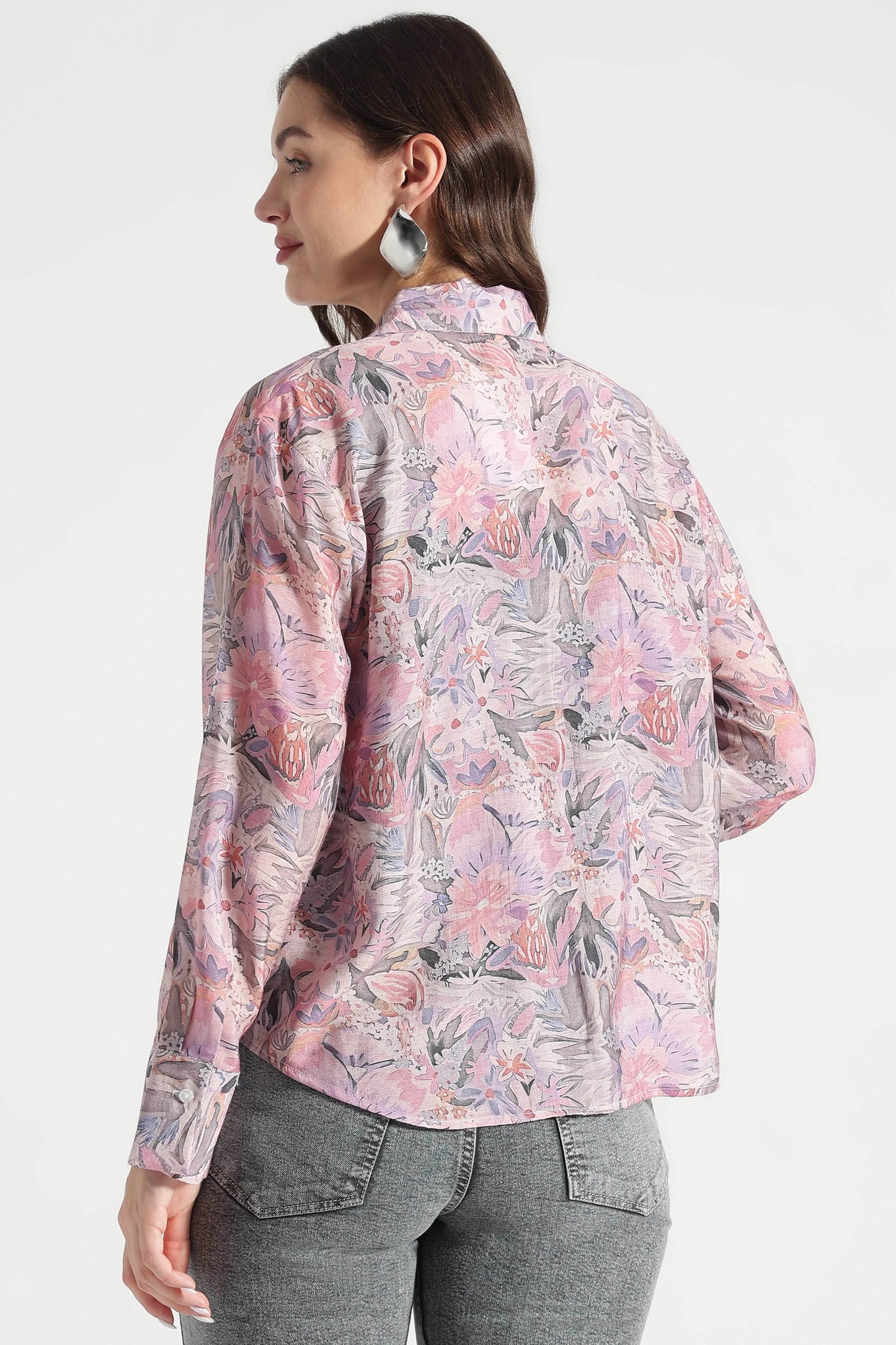 Pink Multicolor Floral Printed Viscose Shirt - Fabravaa