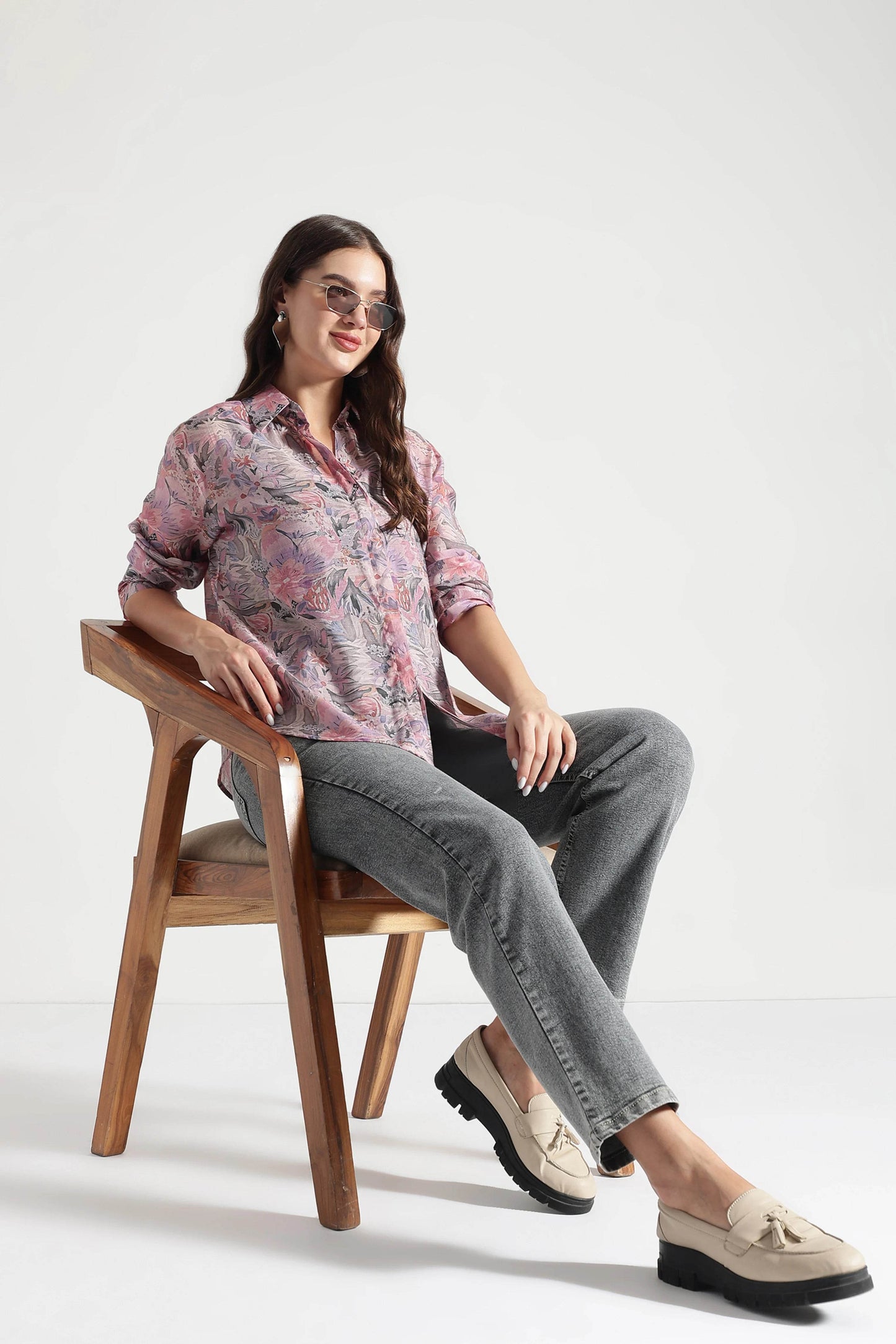 Pink Multicolor Floral Printed Viscose Shirt - Fabravaa