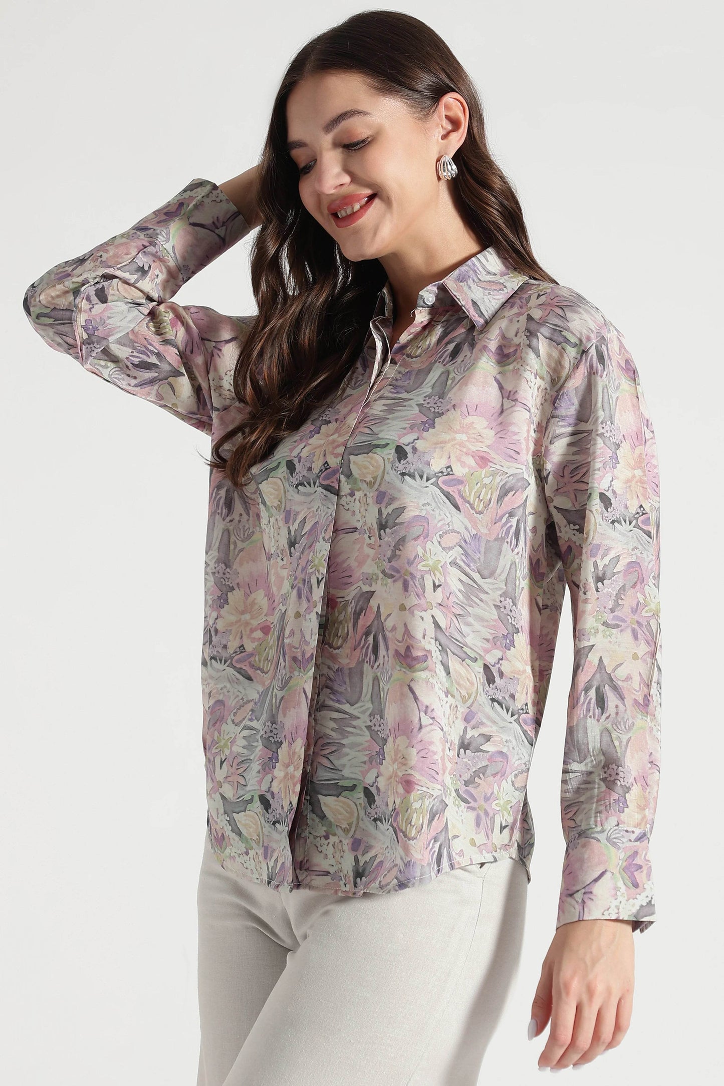 Pastel Floral Printed Viscose Shirt - Fabravaa