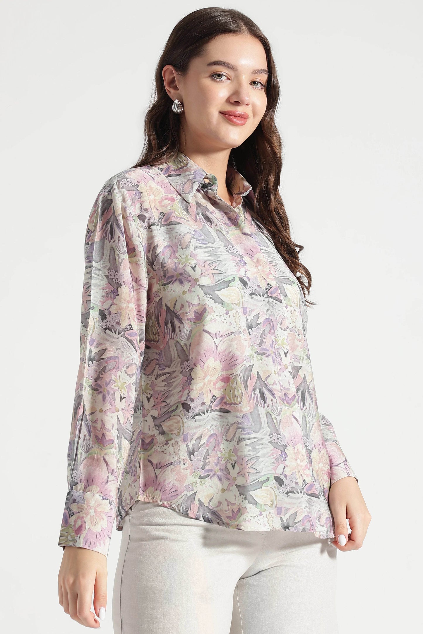 Pastel Floral Printed Viscose Shirt - Fabravaa