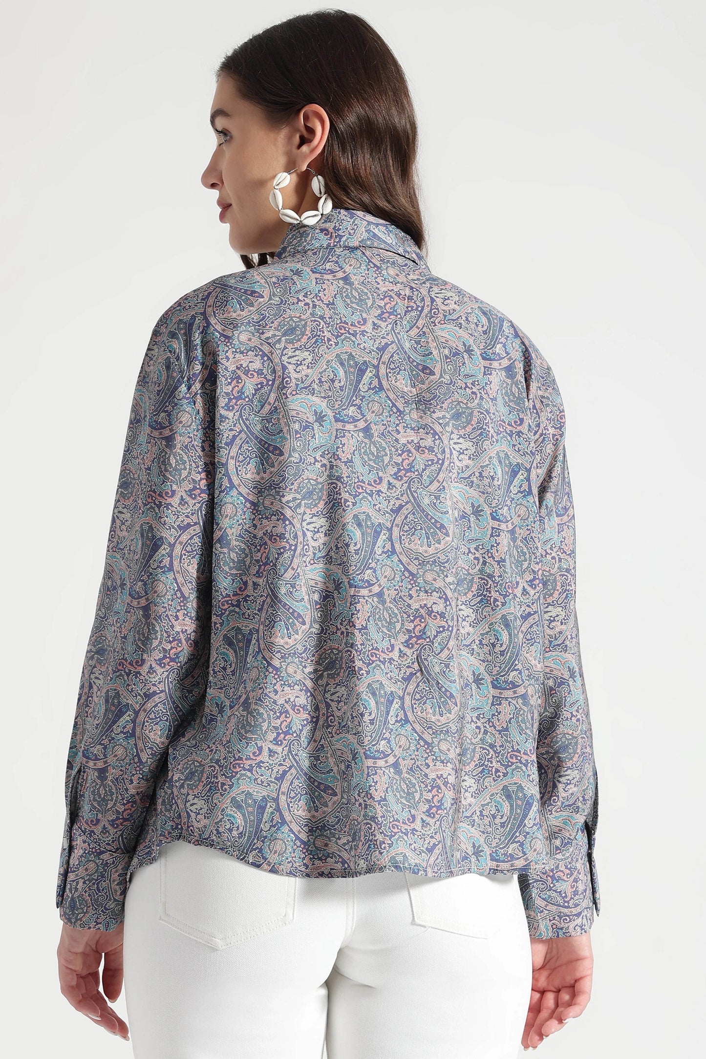 Navy Blue Paisley Printed Viscose Shirt - Fabravaa