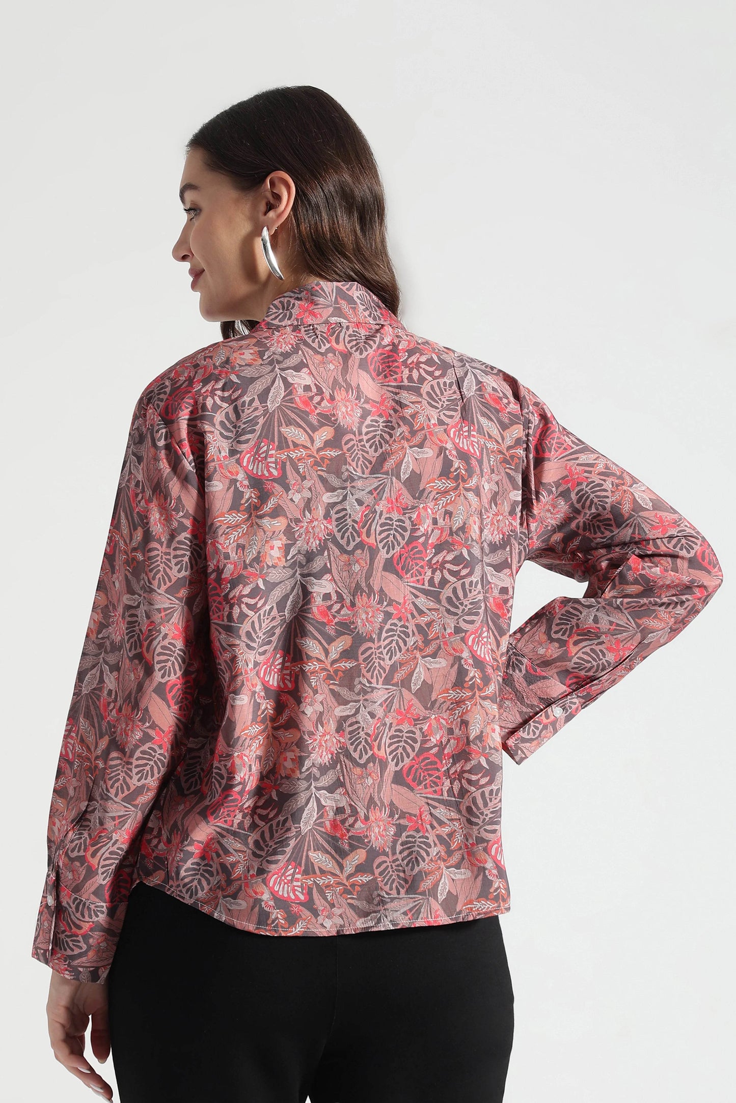Rust Red Tropical Leaf Printed Viscose Shirt - Fabravaa