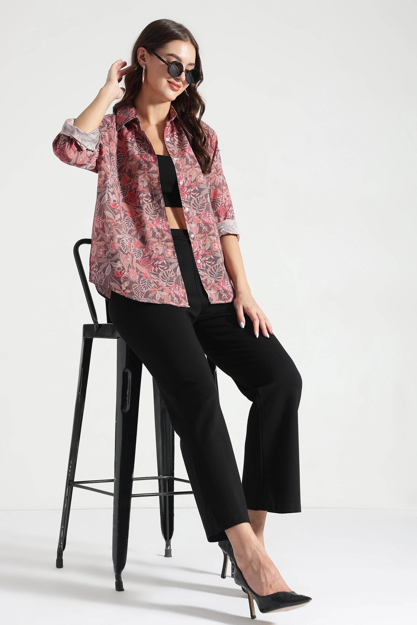 Rust Red Tropical Leaf Printed Viscose Shirt - Fabravaa