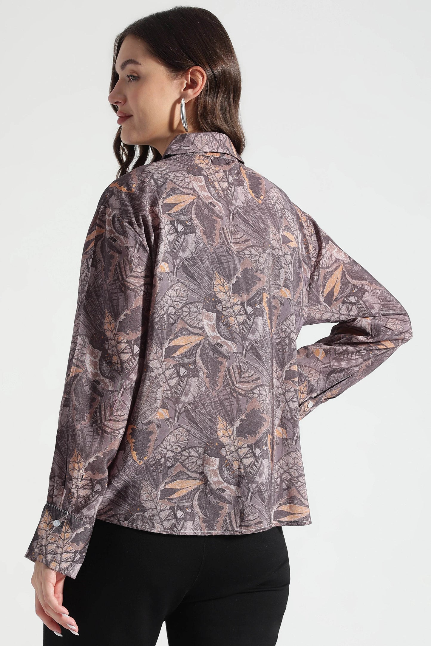 Brown Floral Patterned Relaxed Fit Shirt - Fabravaa