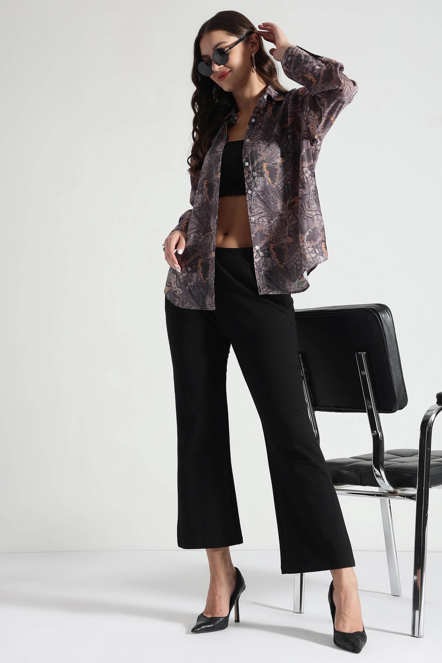 Brown Floral Patterned Relaxed Fit Shirt - Fabravaa