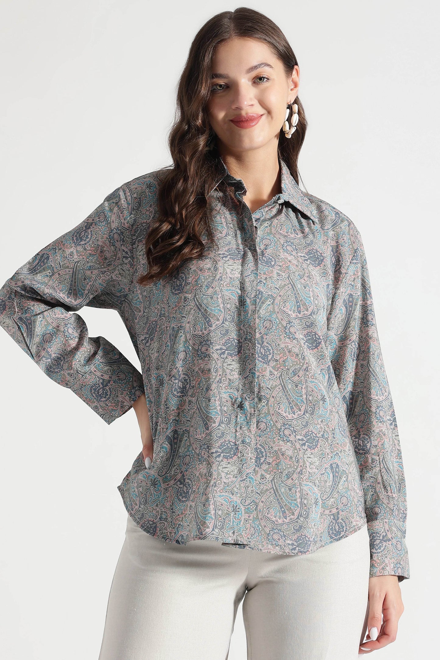 Pastel Paisley Print Button-Down Shirt - Fabravaa