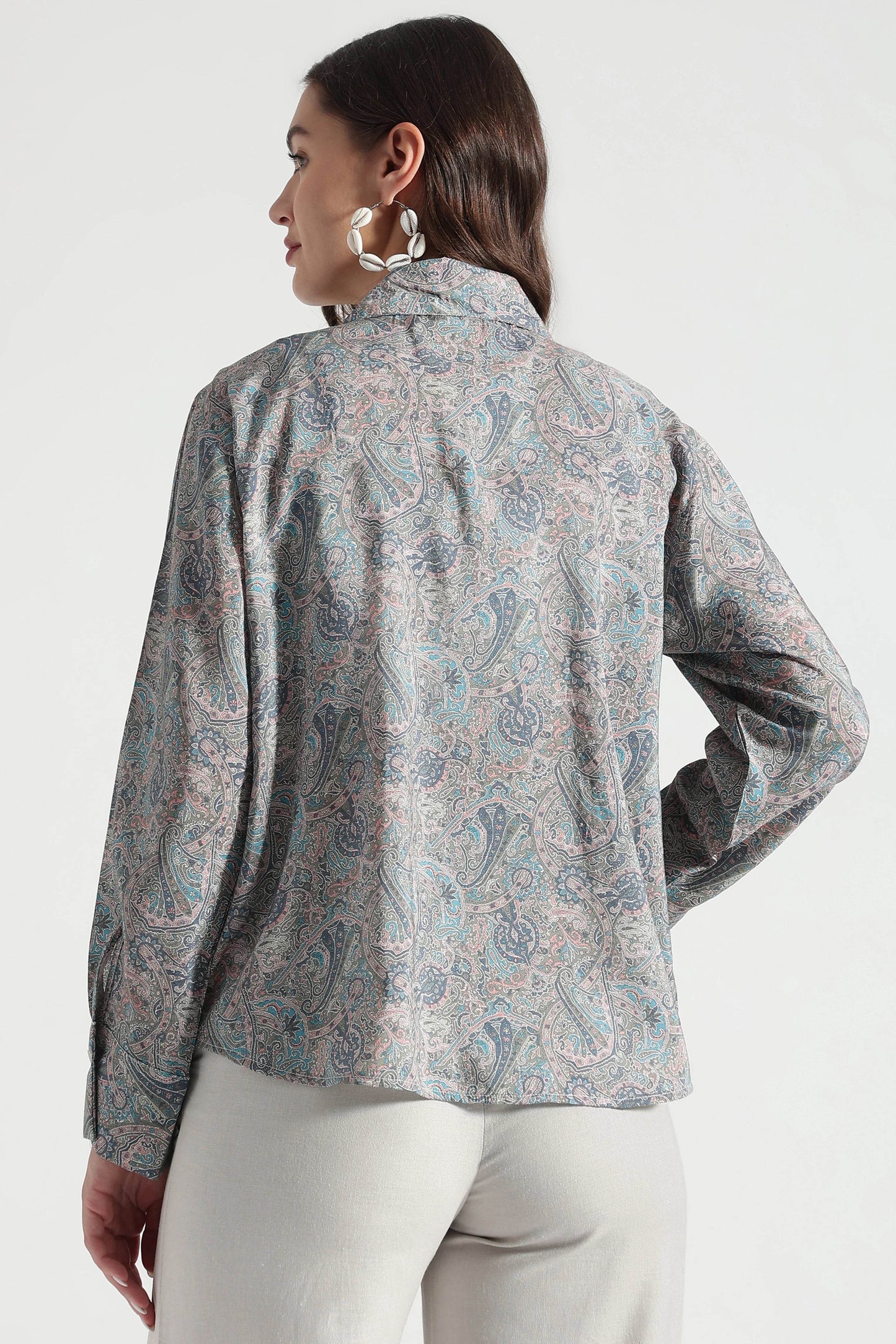 Pastel Paisley Print Button-Down Shirt - Fabravaa