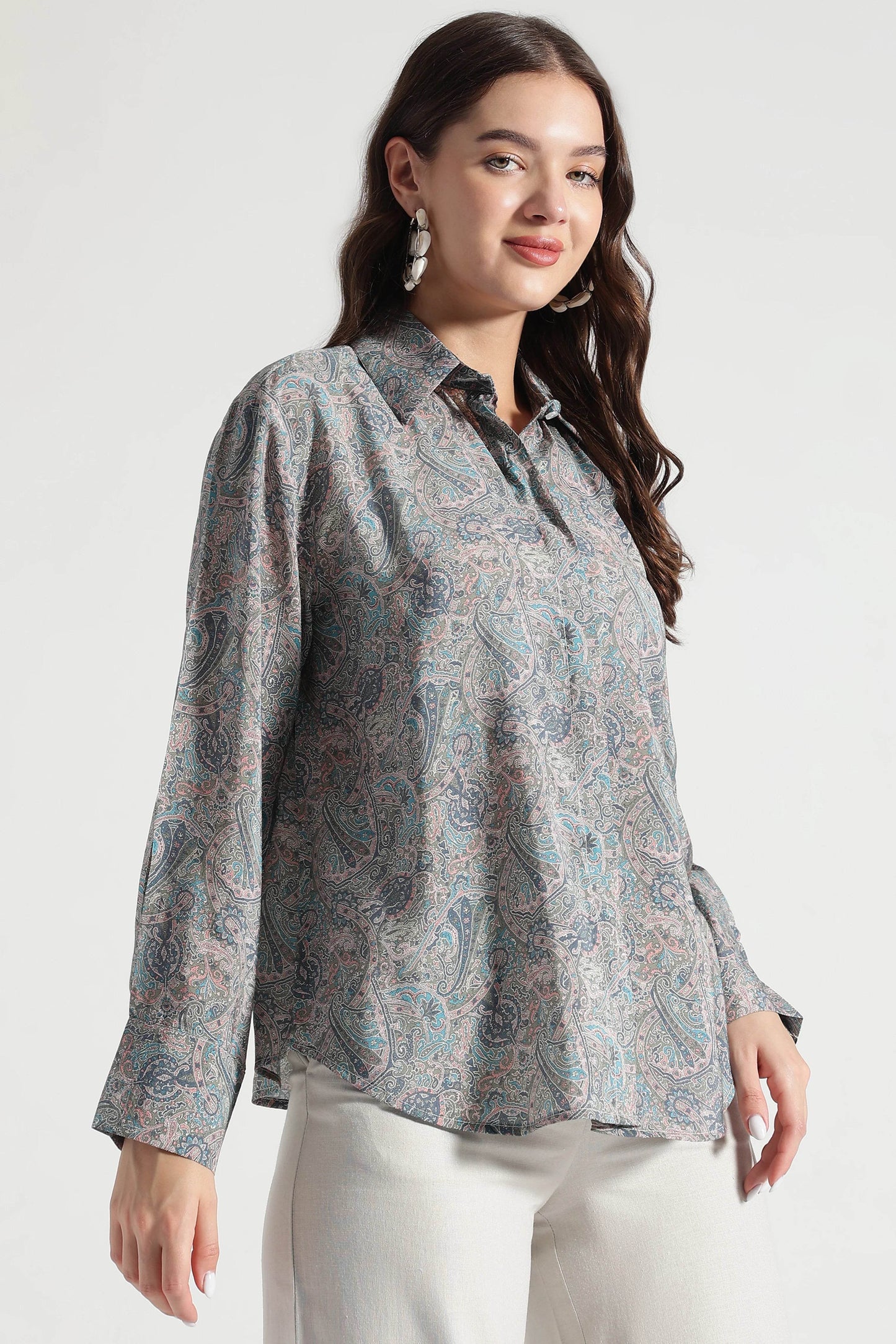 Pastel Paisley Print Button-Down Shirt - Fabravaa