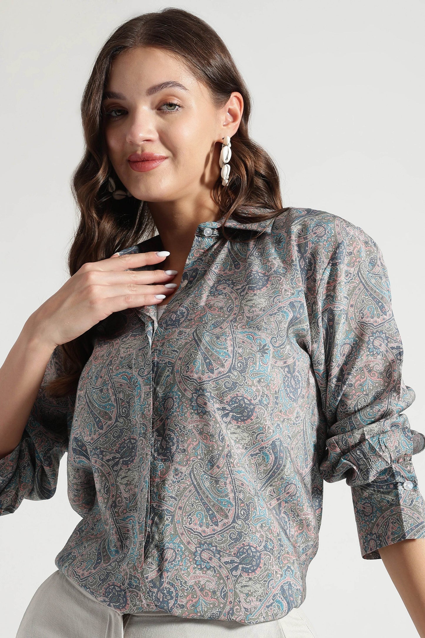 Pastel Paisley Print Button-Down Shirt - Fabravaa