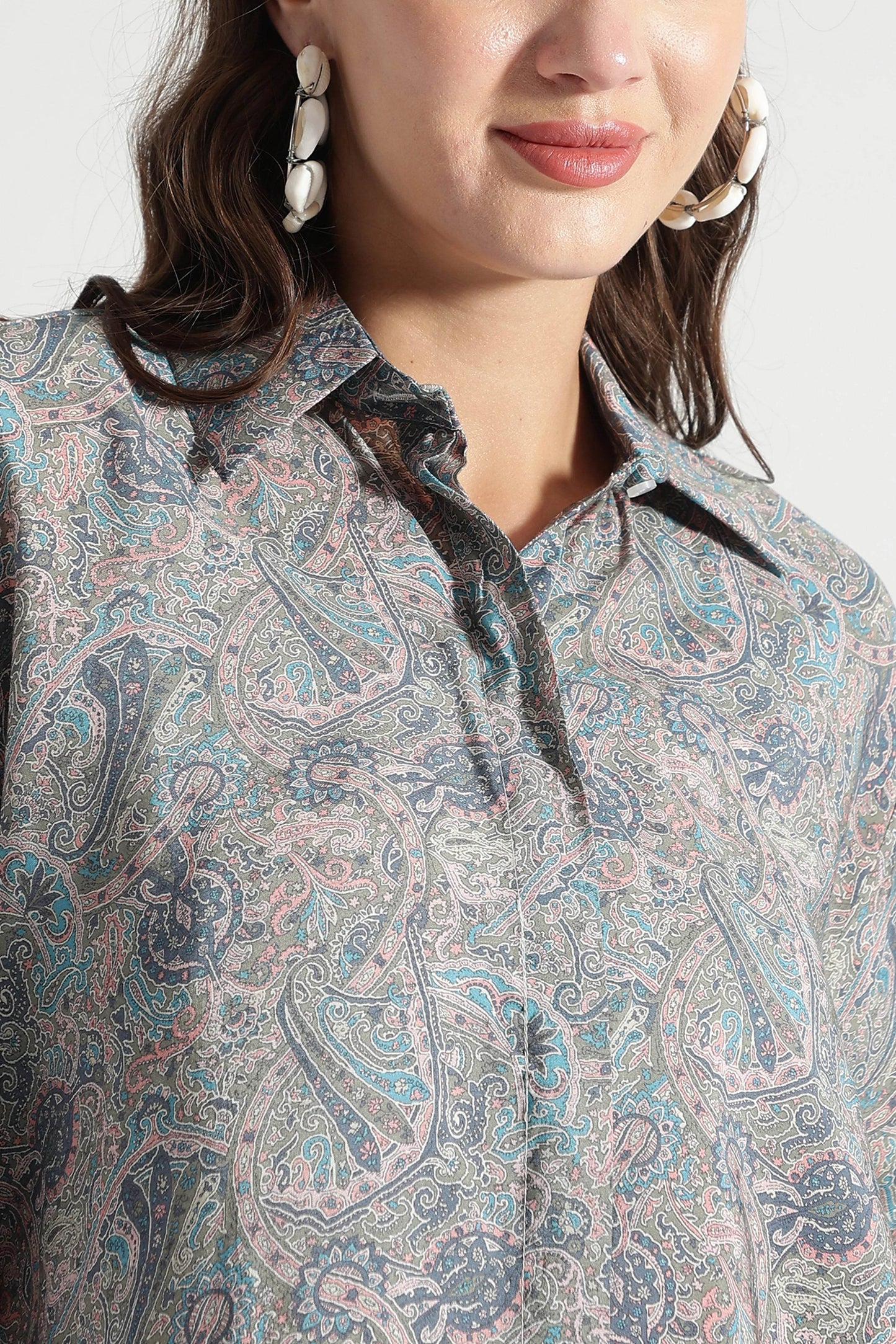 Pastel Paisley Print Button-Down Shirt - Fabravaa