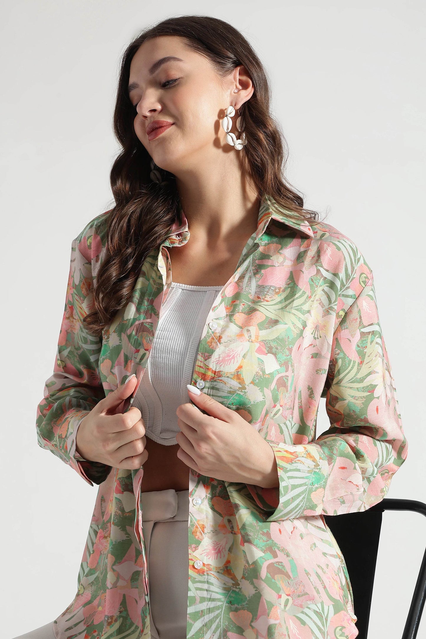 Multicolor Floral Print Viscose Shirt - Fabravaa