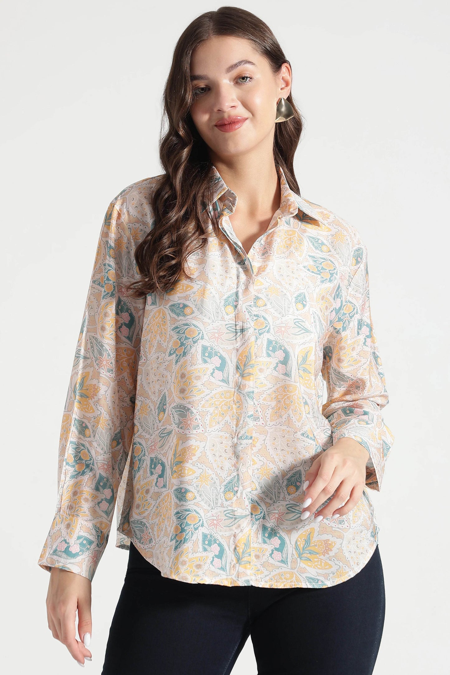 Pastel Floral Mix Print Button Down Shirt - Fabravaa