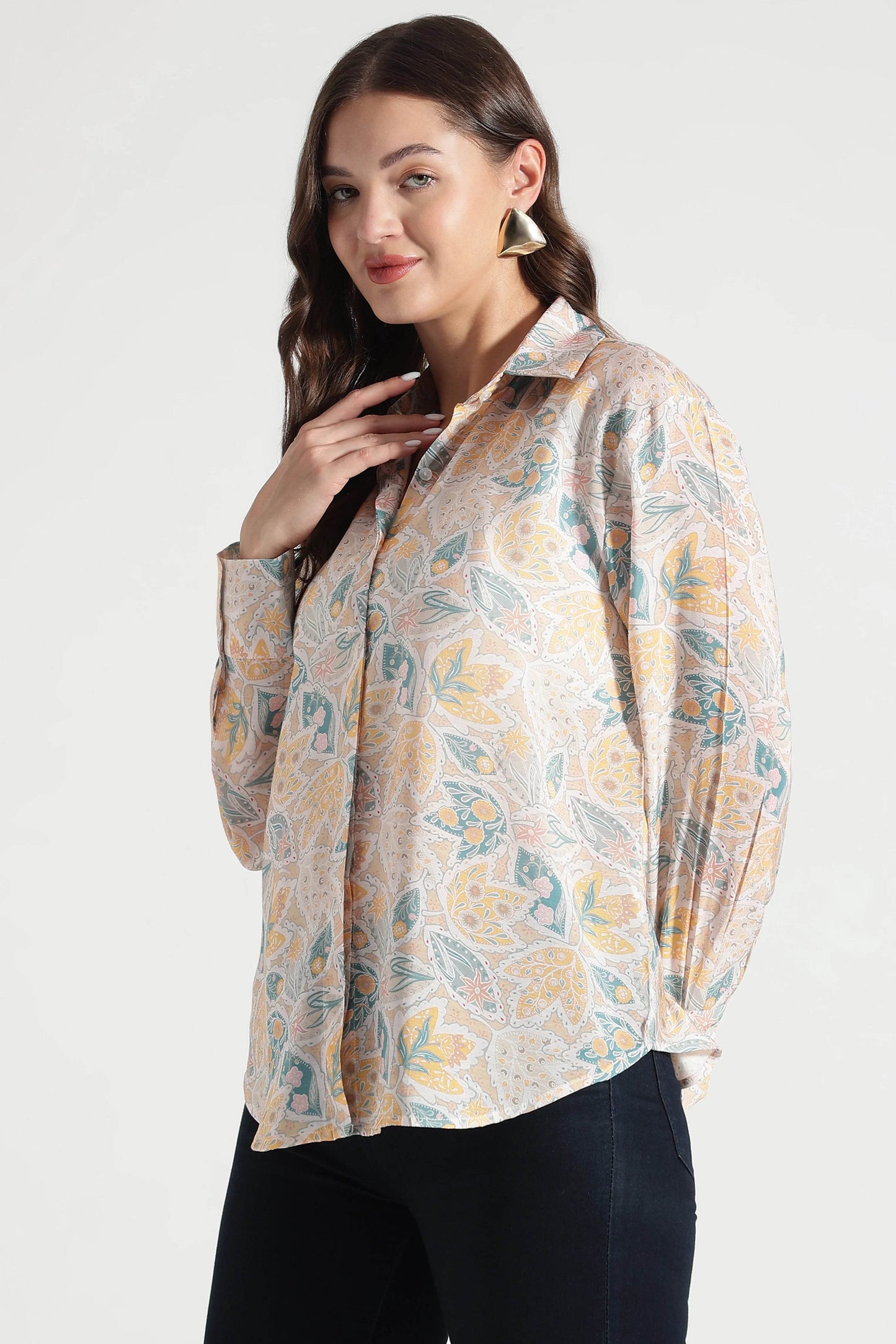 Pastel Floral Mix Print Button Down Shirt - Fabravaa