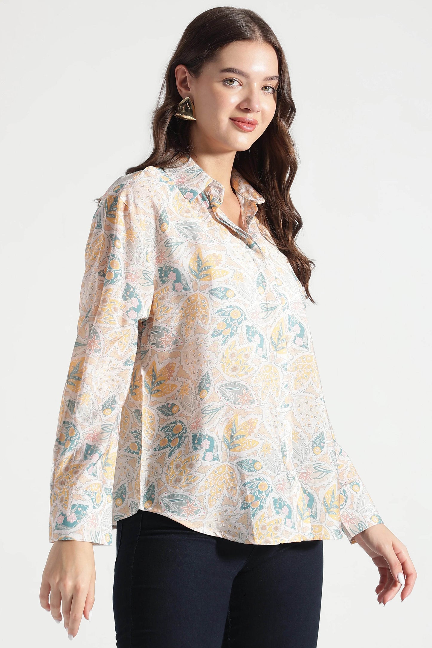 Pastel Floral Mix Print Button Down Shirt - Fabravaa