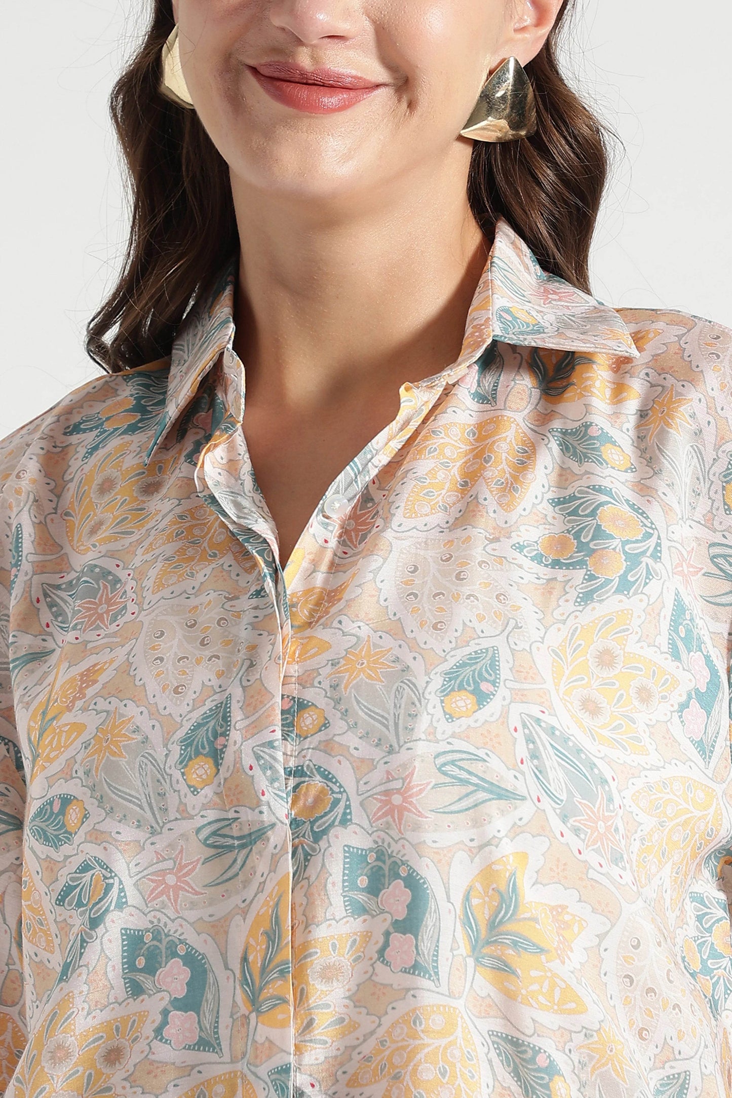 Pastel Floral Mix Print Button Down Shirt - Fabravaa