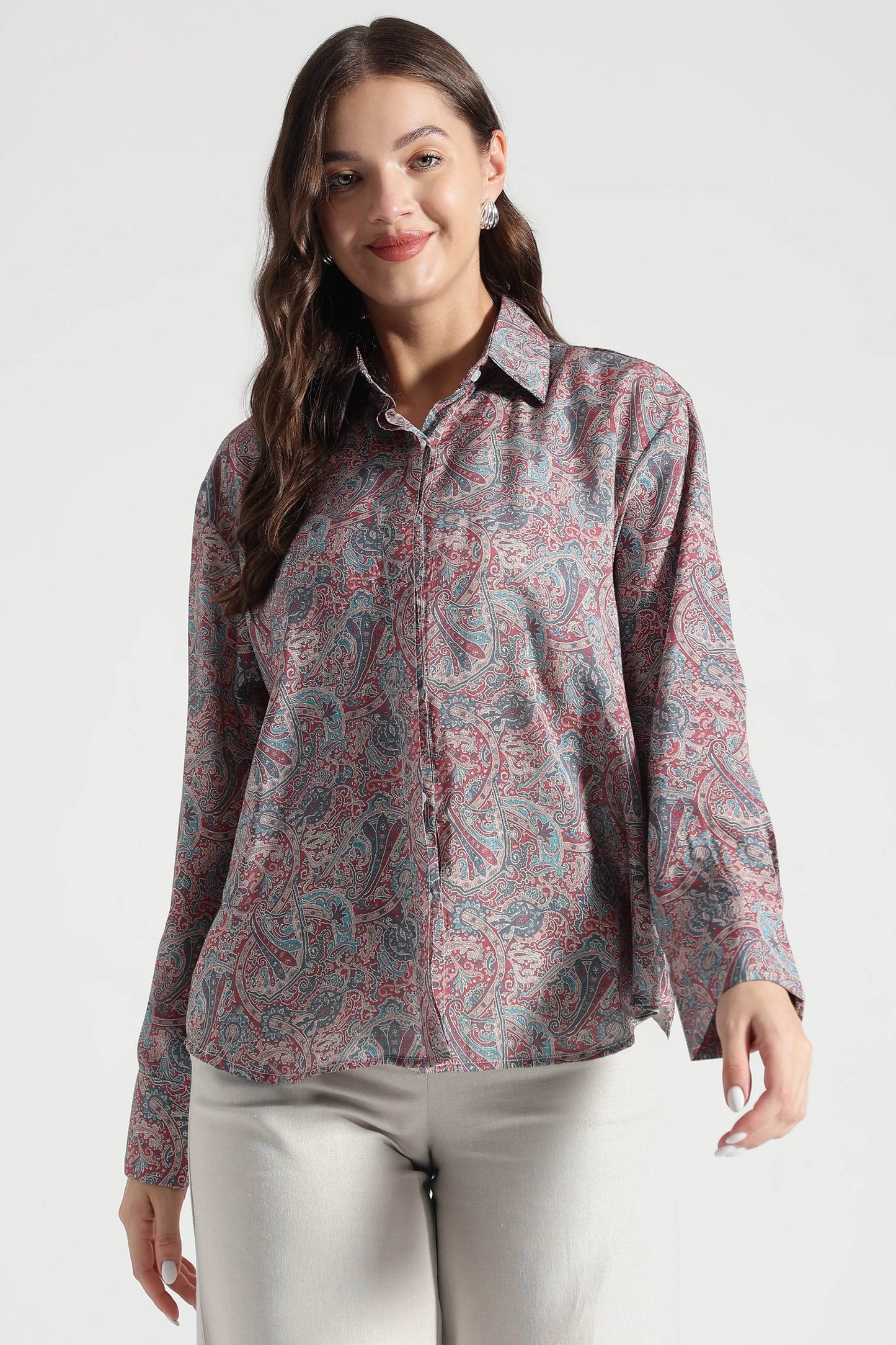 Red and Blue Paisley Viscose Printed Shirt - Fabravaa
