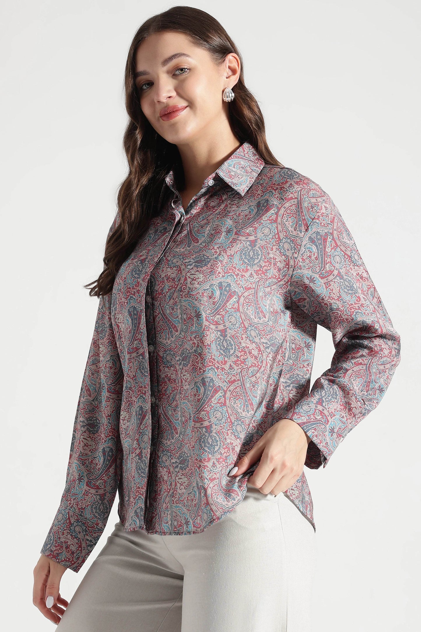 Red and Blue Paisley Viscose Printed Shirt - Fabravaa