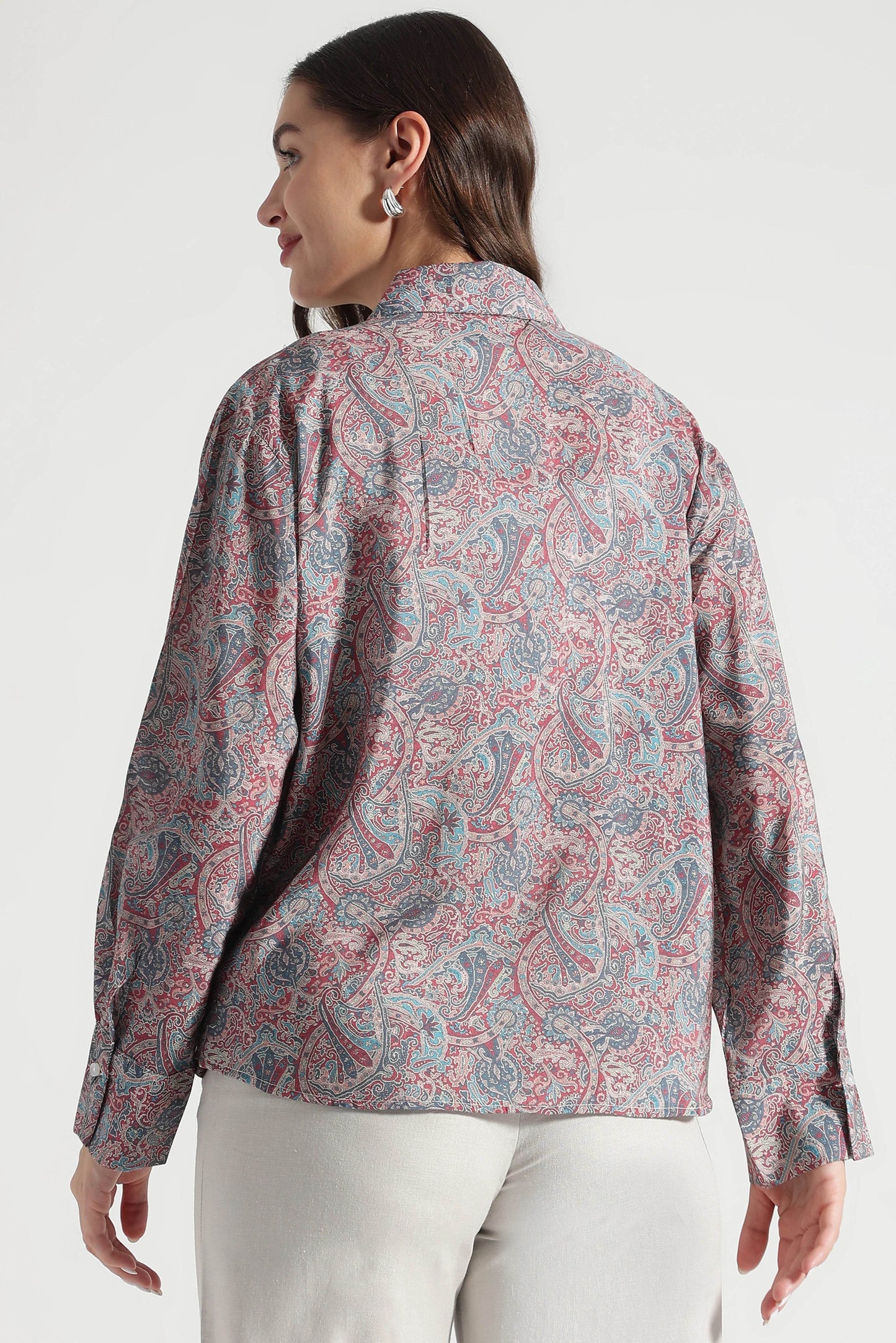 Red and Blue Paisley Viscose Printed Shirt - Fabravaa