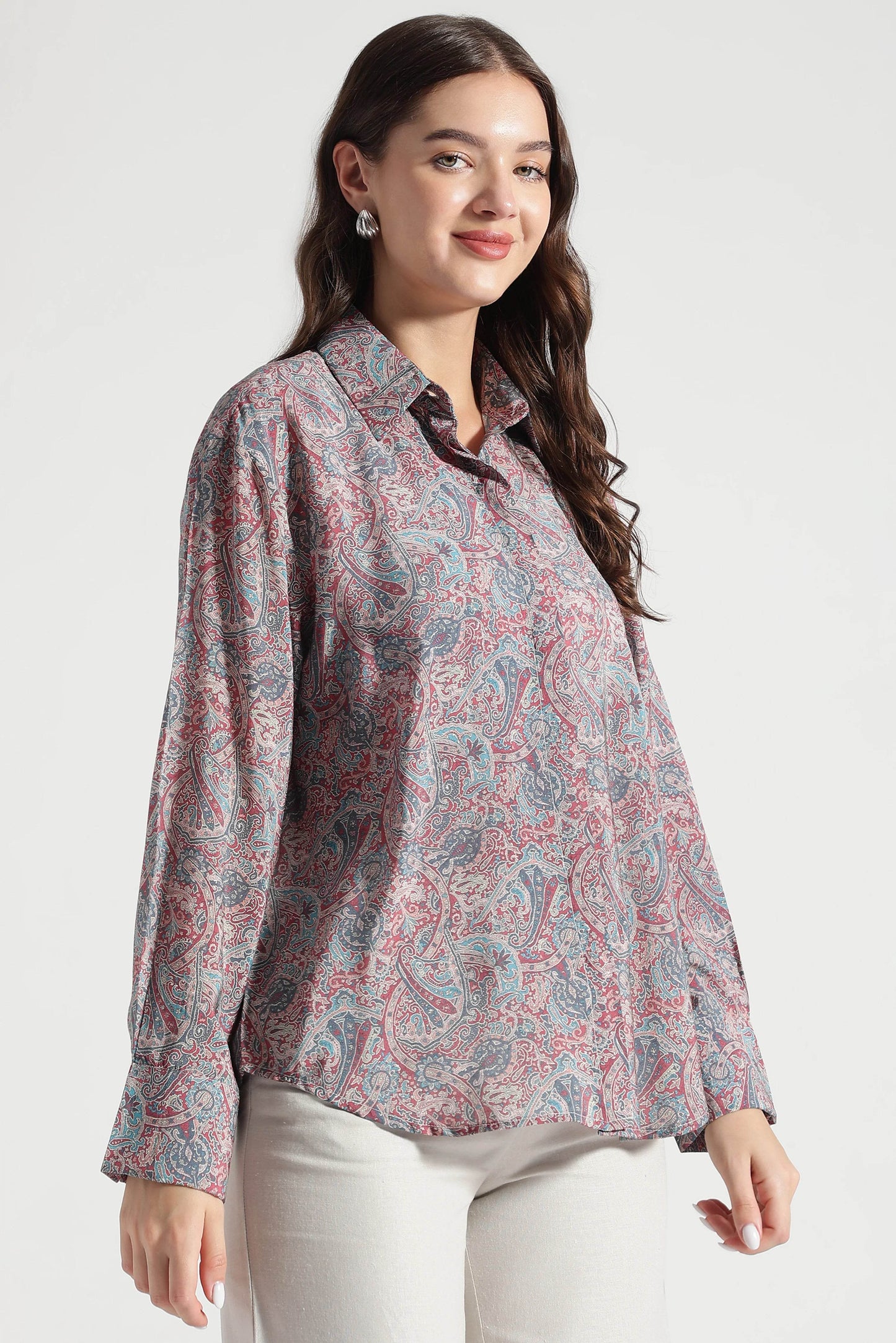 Red and Blue Paisley Viscose Printed Shirt - Fabravaa