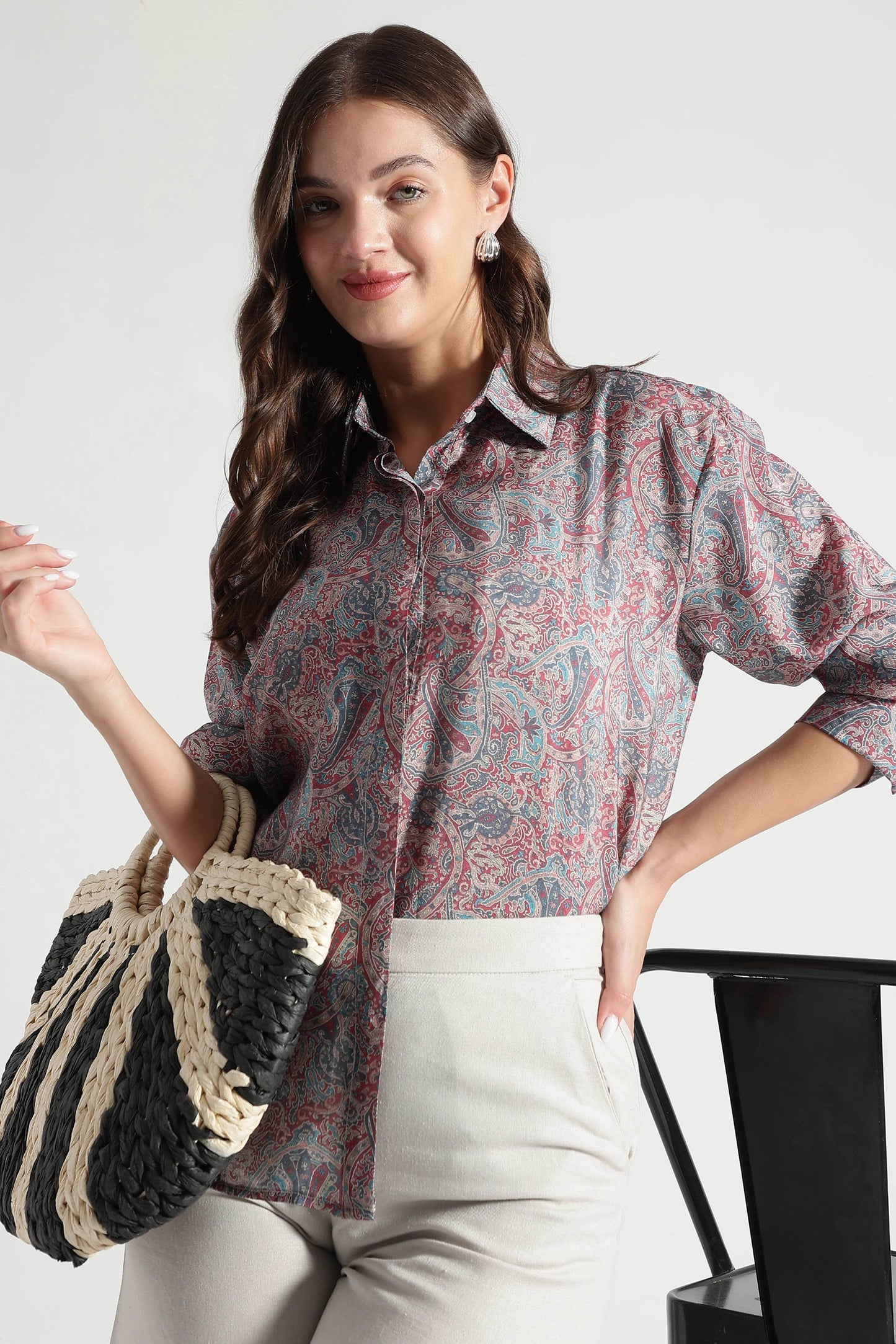 Red and Blue Paisley Viscose Printed Shirt - Fabravaa