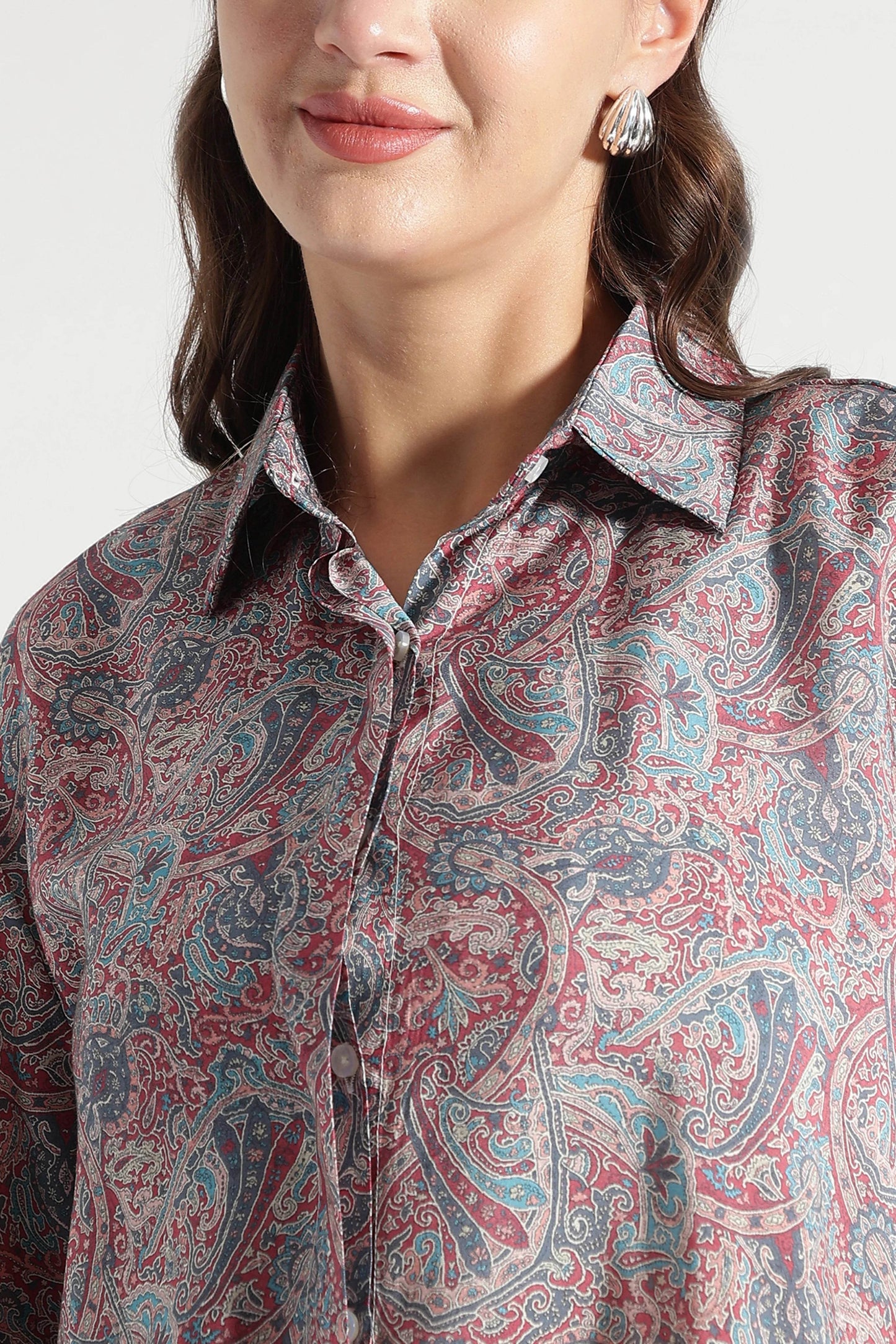 Red and Blue Paisley Viscose Printed Shirt - Fabravaa