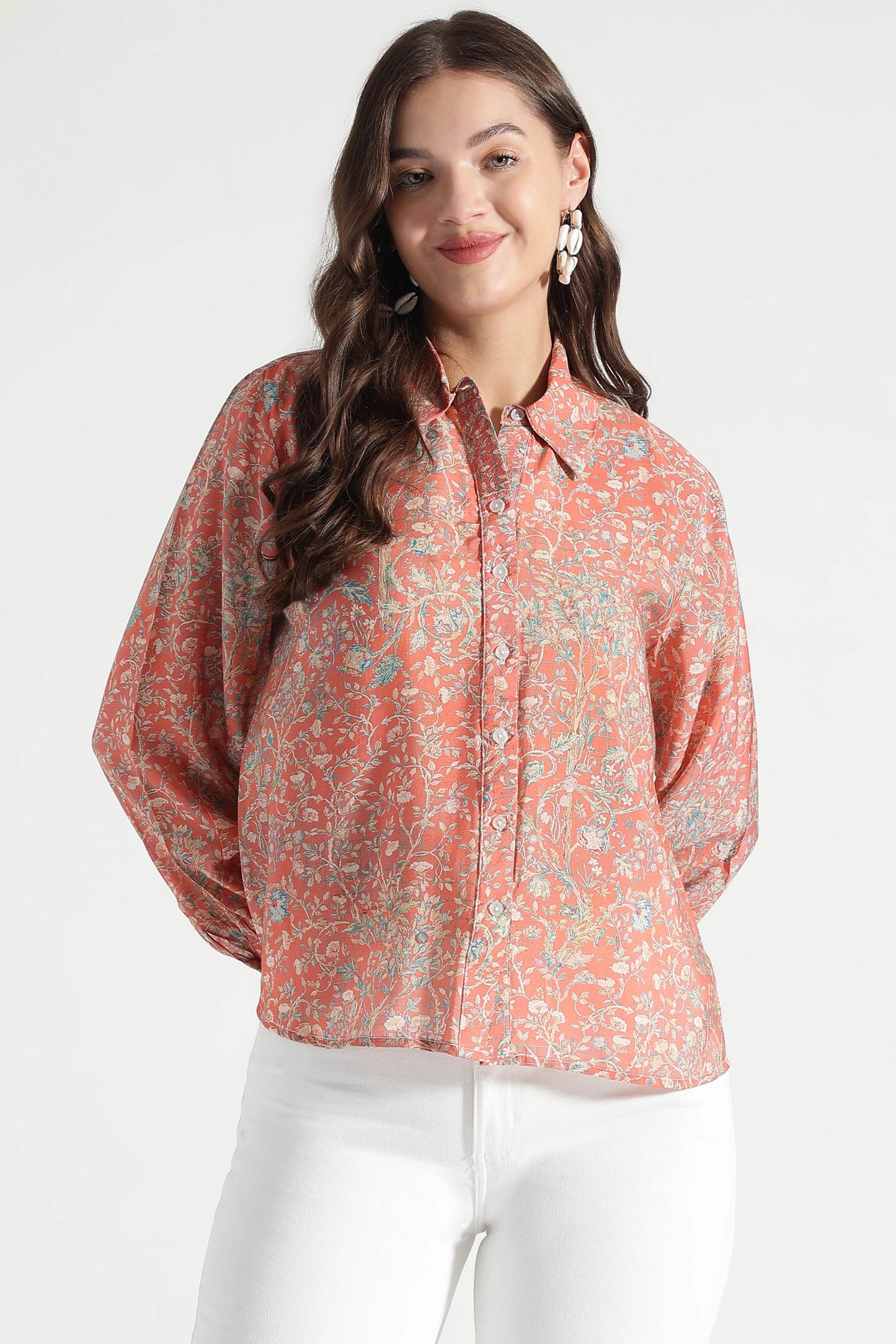 Coral Floral Paisley Viscose Shirt - Fabravaa