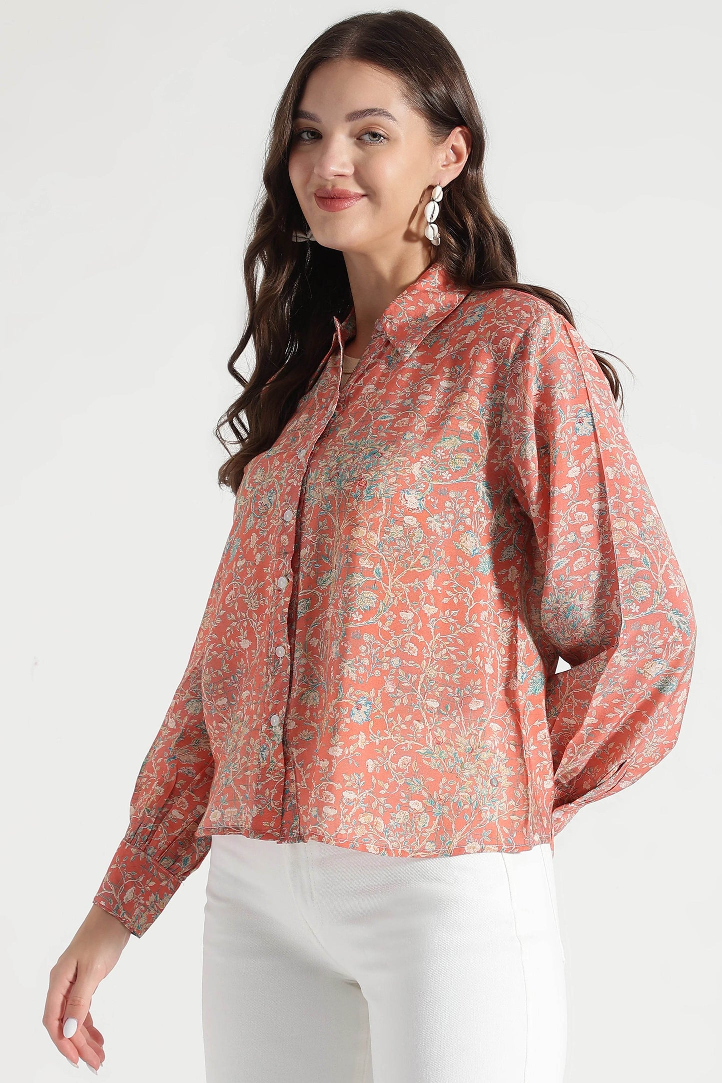 Coral Floral Paisley Viscose Shirt - Fabravaa