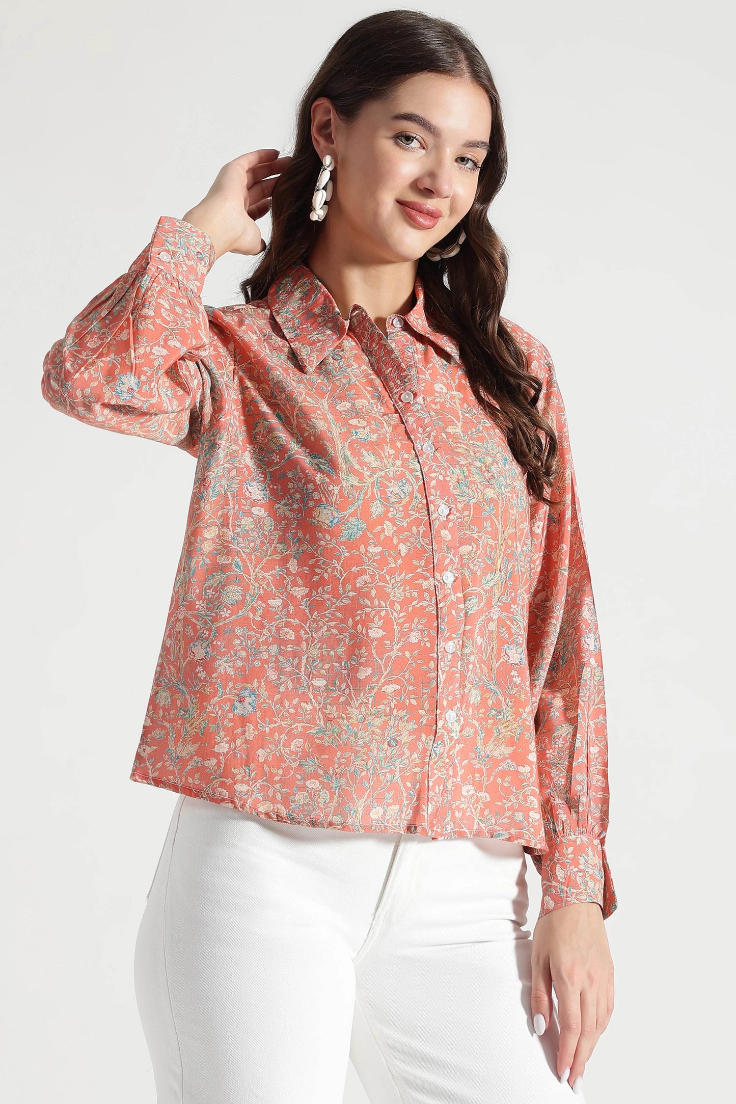 Coral Floral Paisley Viscose Shirt - Fabravaa