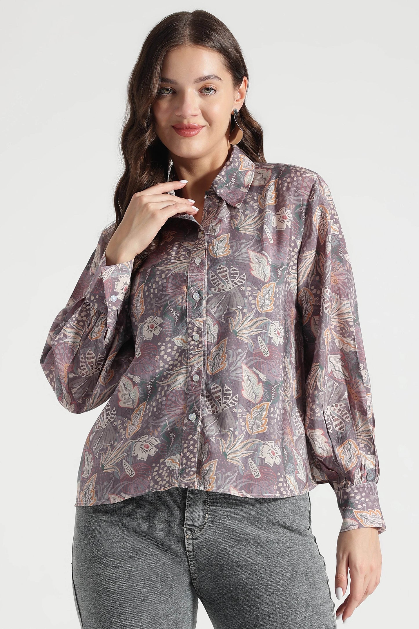 Plum Botanical Printed Casual Shirt - Fabravaa