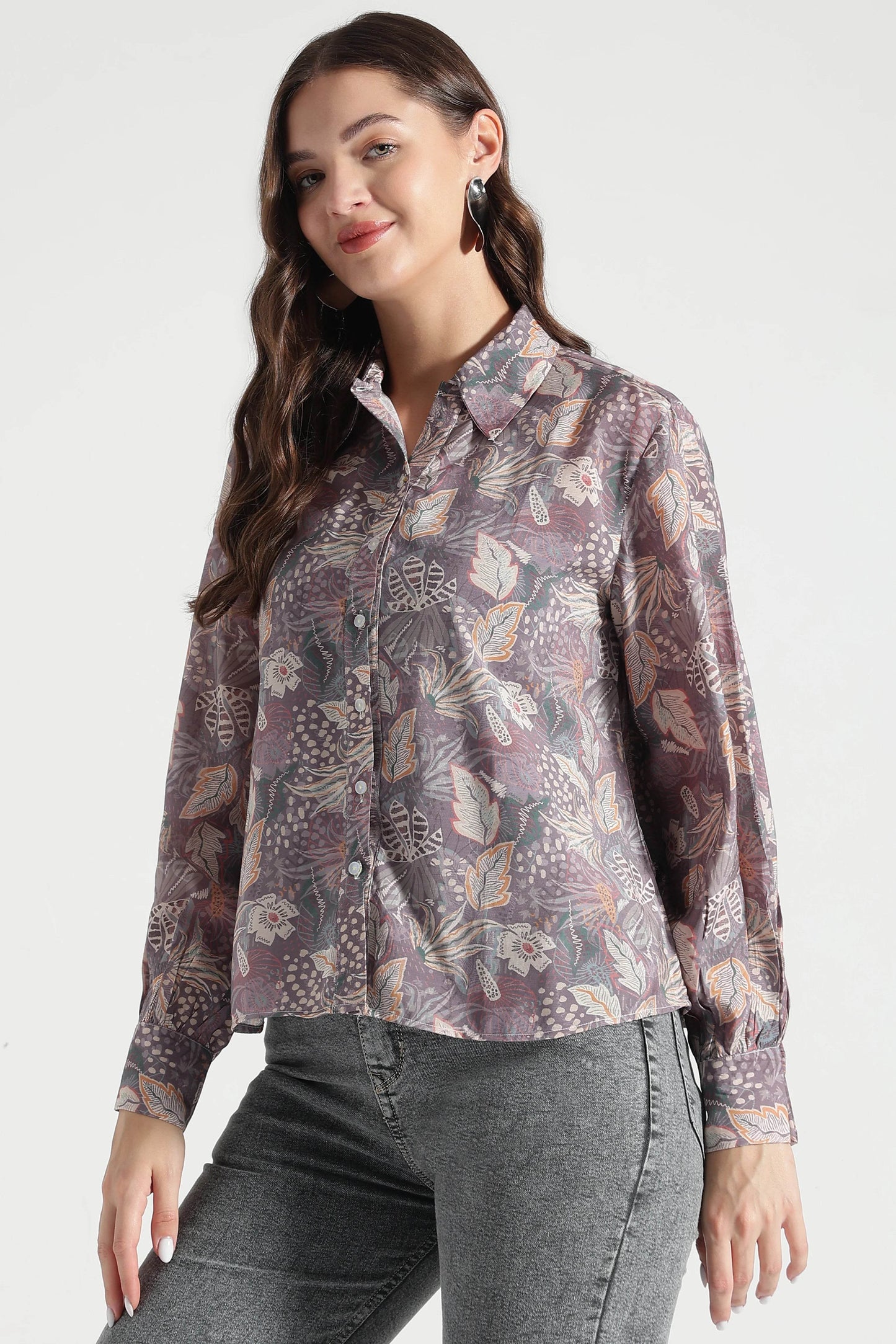 Plum Botanical Printed Casual Shirt - Fabravaa