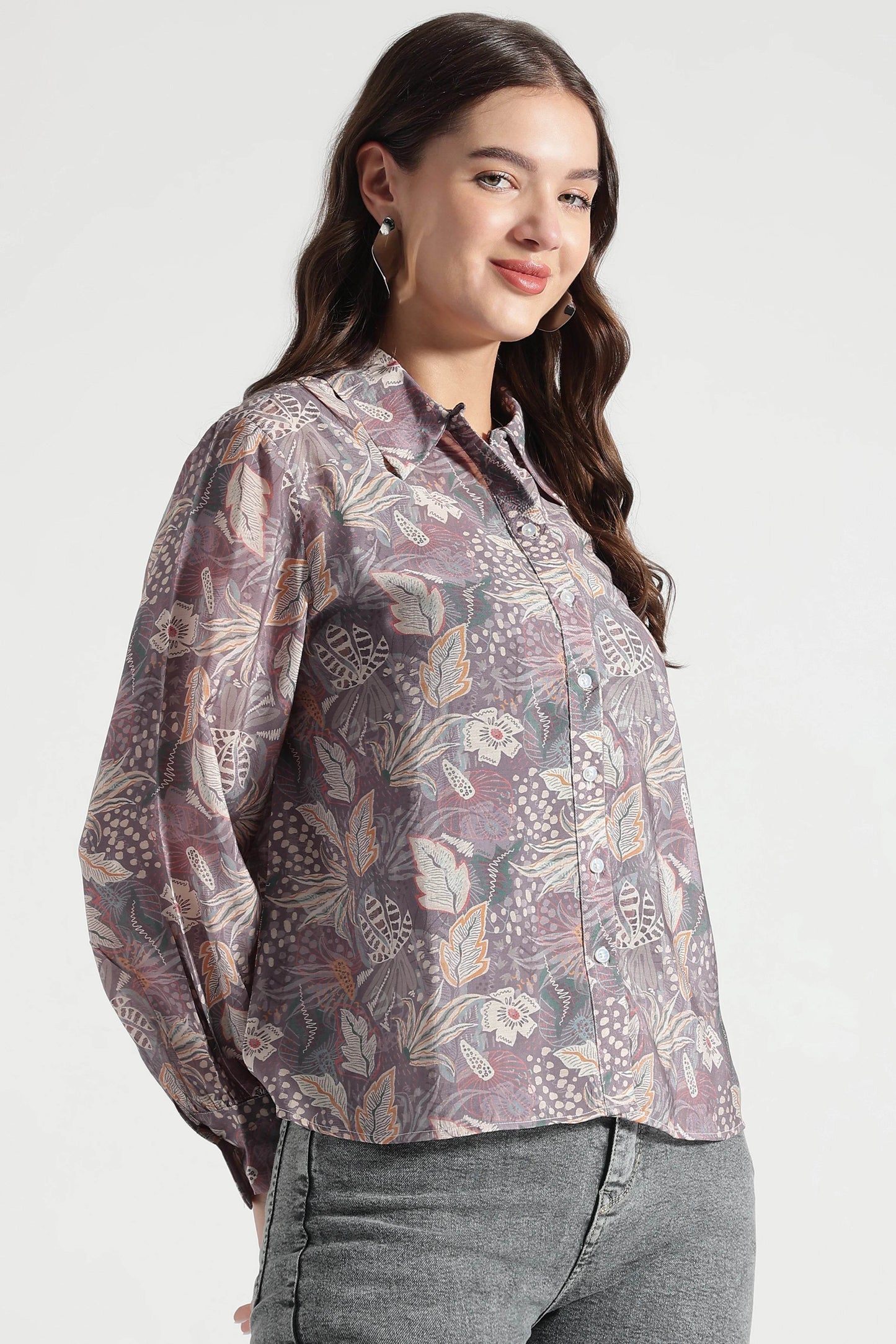 Plum Botanical Printed Casual Shirt - Fabravaa