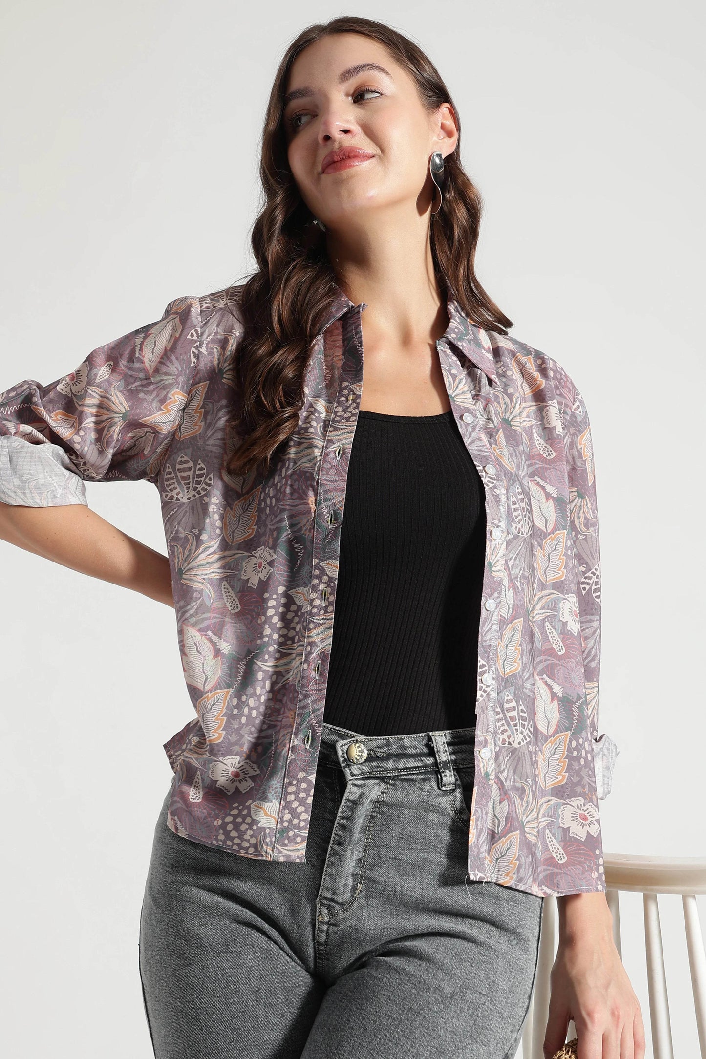 Plum Botanical Printed Casual Shirt - Fabravaa