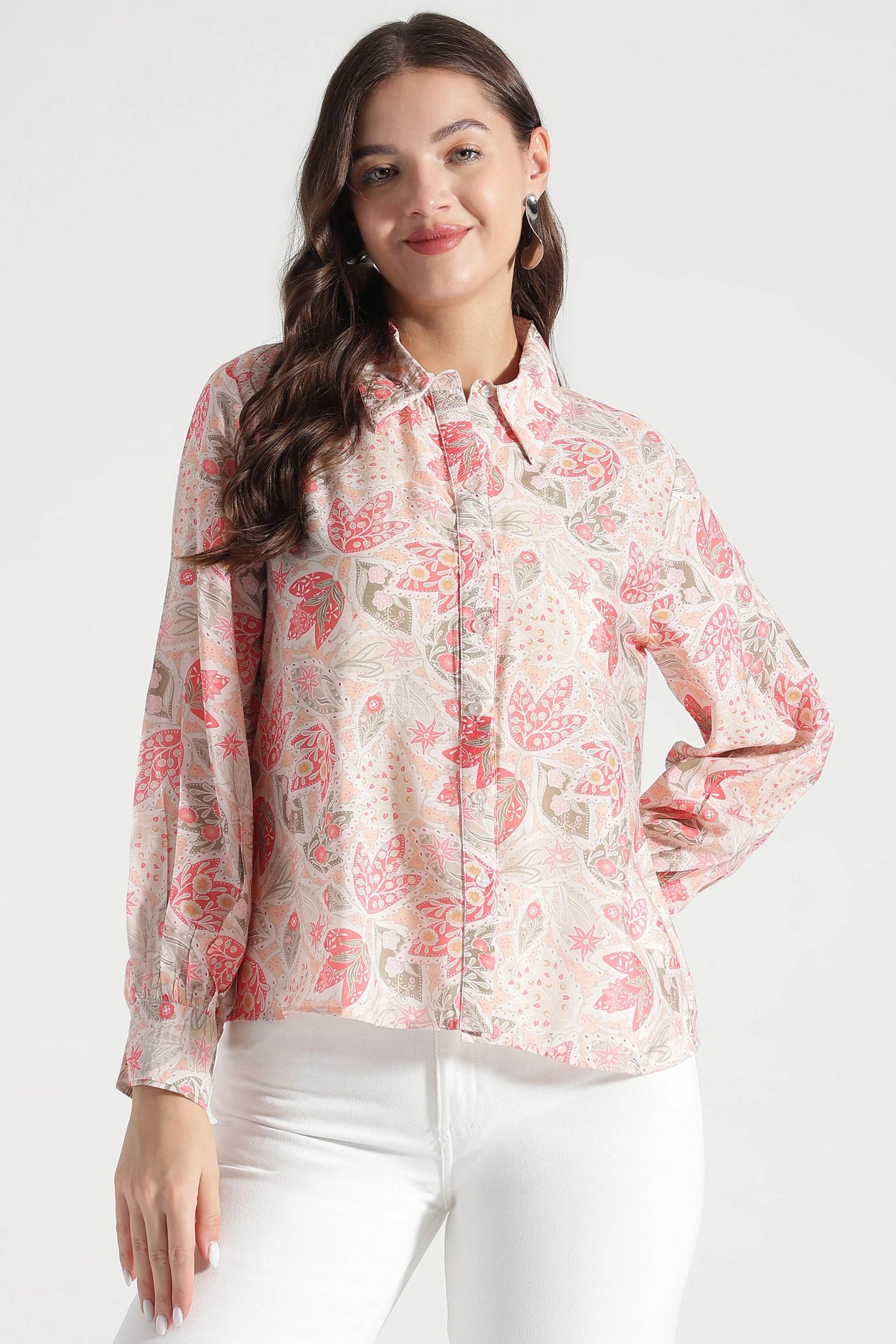 Blush Pink Floral Printed Viscose Shirt - Fabravaa