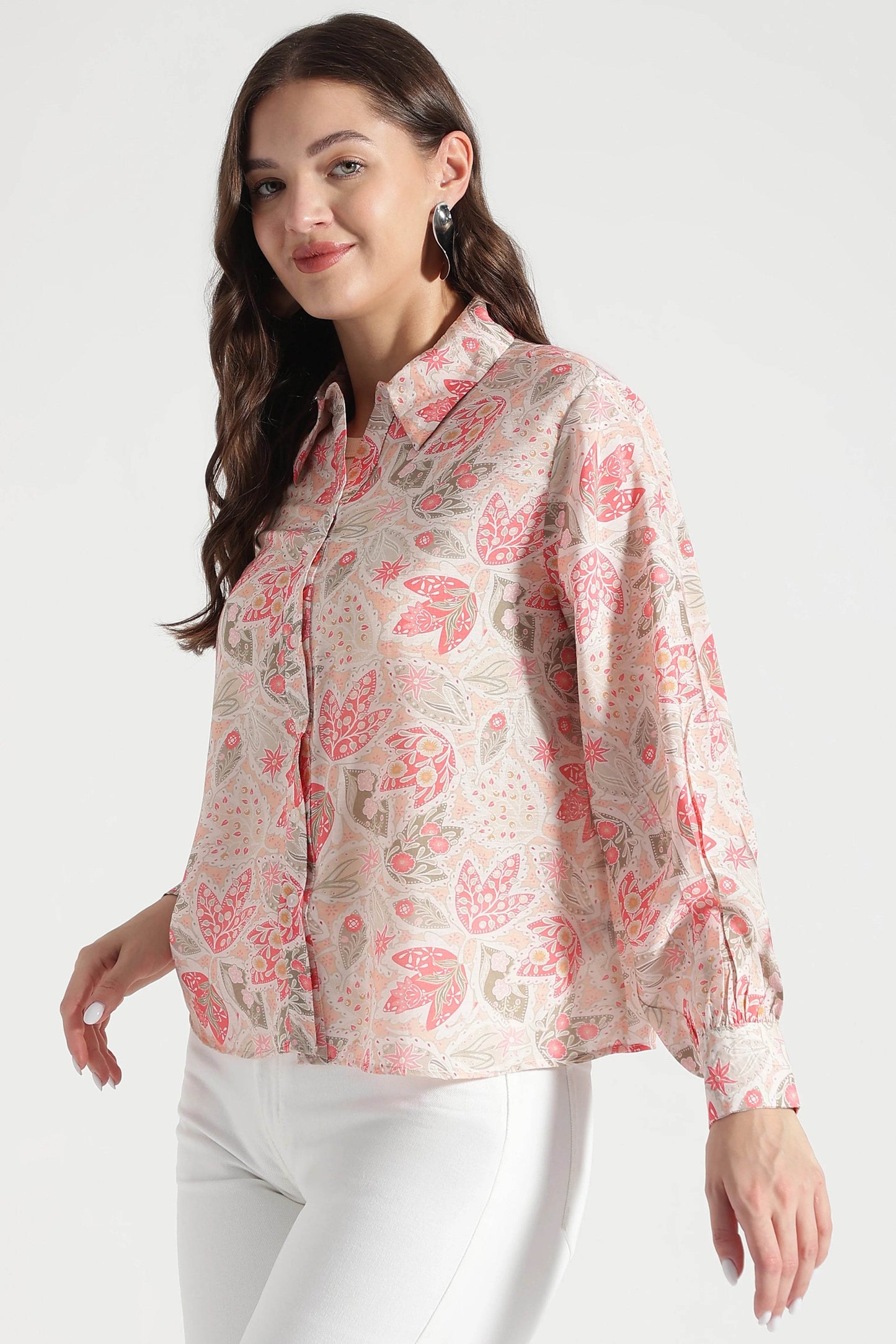 Blush Pink Floral Printed Viscose Shirt - Fabravaa