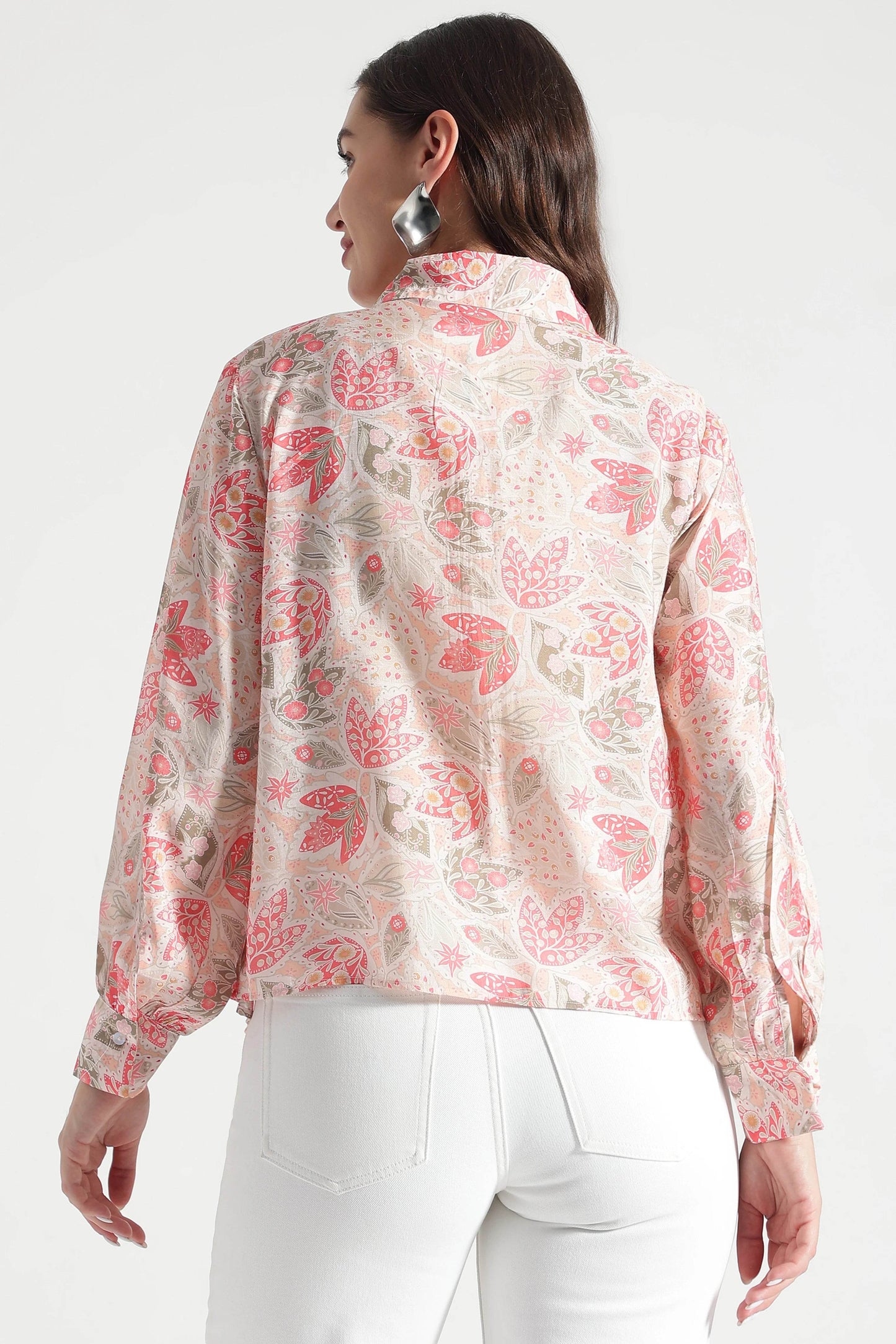 Blush Pink Floral Printed Viscose Shirt - Fabravaa