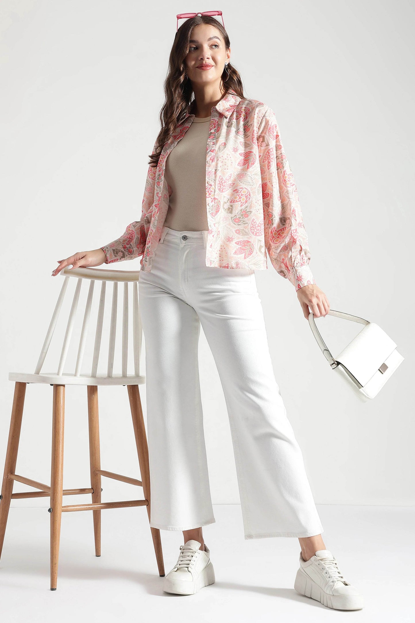 Blush Pink Floral Printed Viscose Shirt - Fabravaa