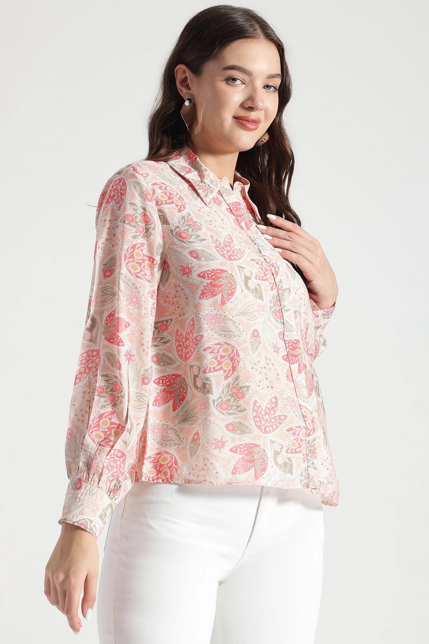 Blush Pink Floral Printed Viscose Shirt - Fabravaa