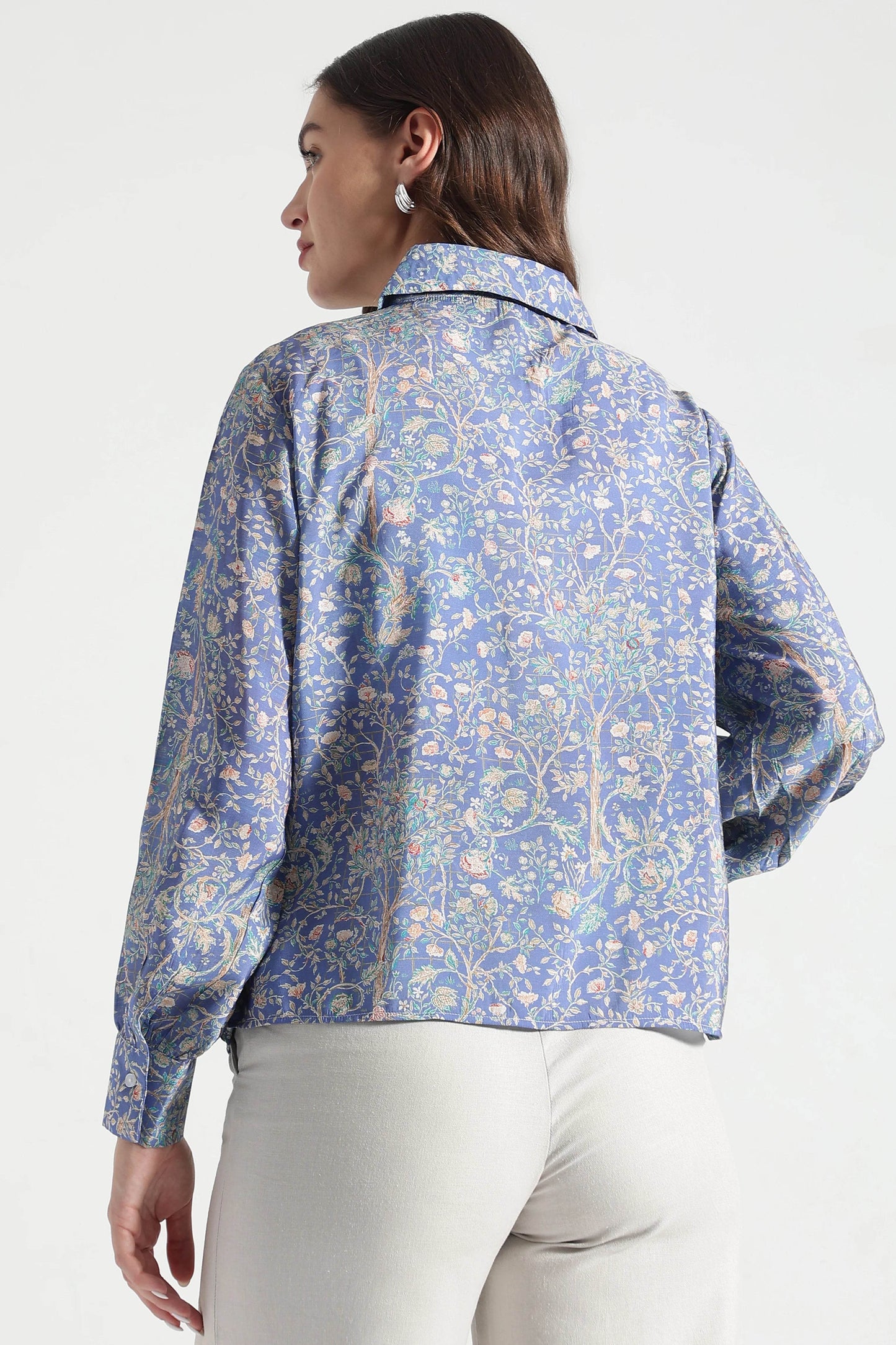Midnight Blue Botanical Printed Viscose Shirt - Fabravaa