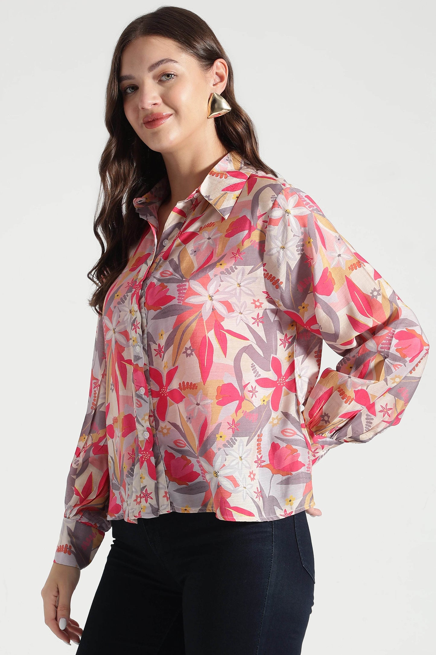 Sunset Bloom Multicolor Floral Viscose Shirt - Fabravaa
