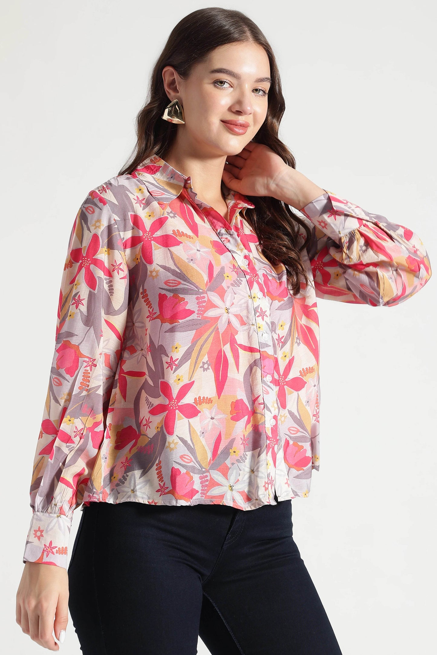 Sunset Bloom Multicolor Floral Viscose Shirt - Fabravaa