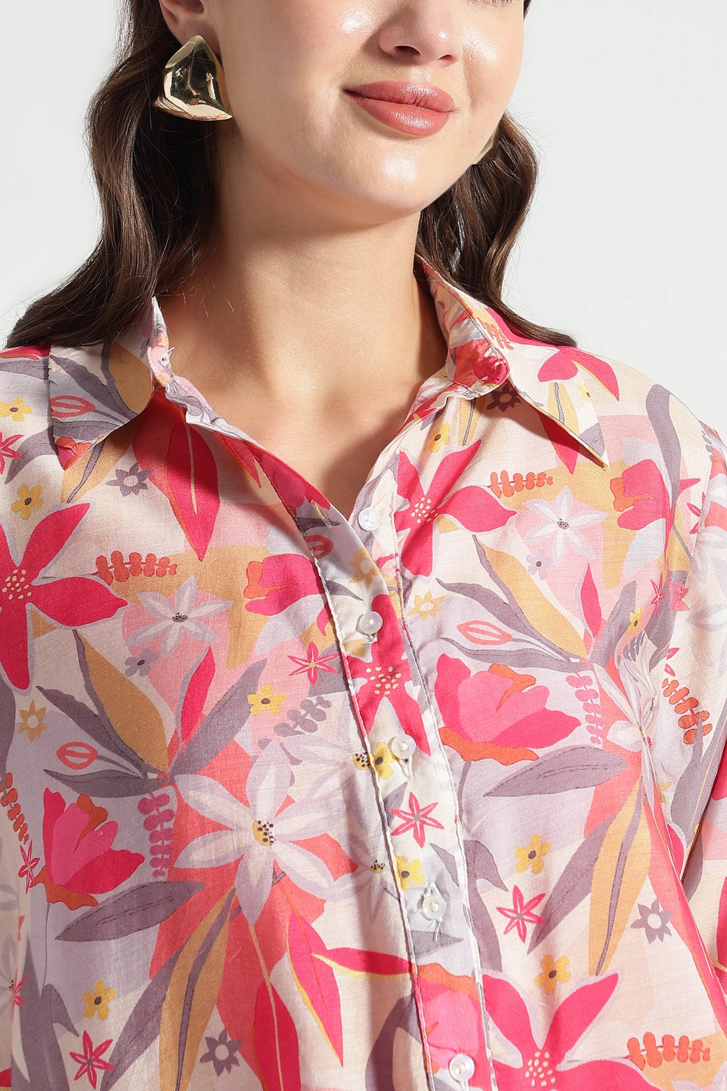 Sunset Bloom Multicolor Floral Viscose Shirt - Fabravaa