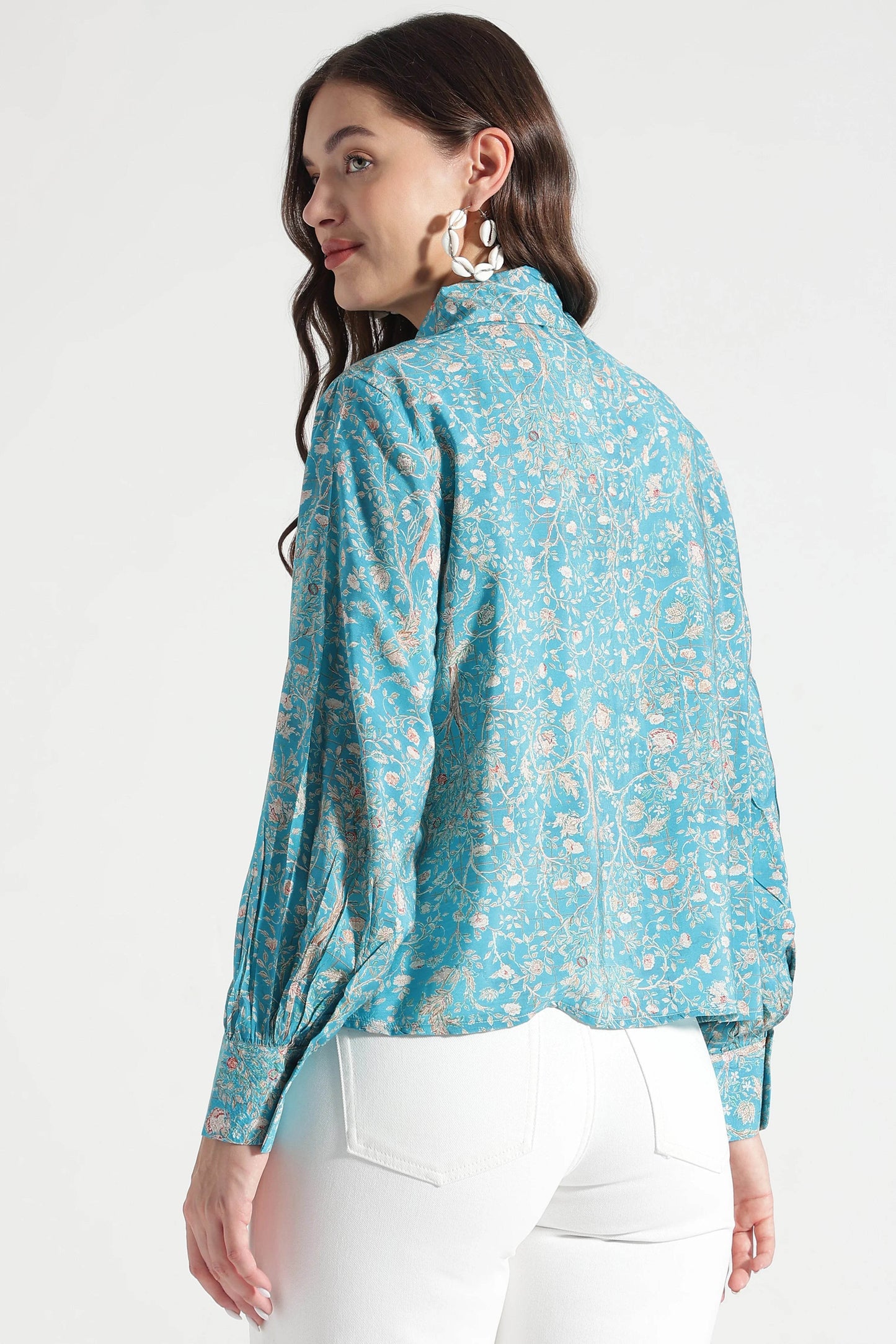 Turquoise Garden Botanical Printed Viscose Shirt - Fabravaa