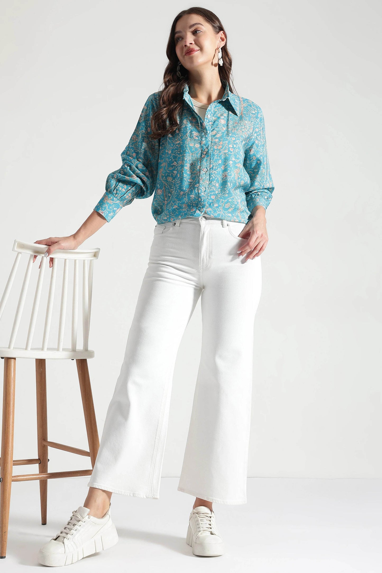 Turquoise Garden Botanical Printed Viscose Shirt - Fabravaa