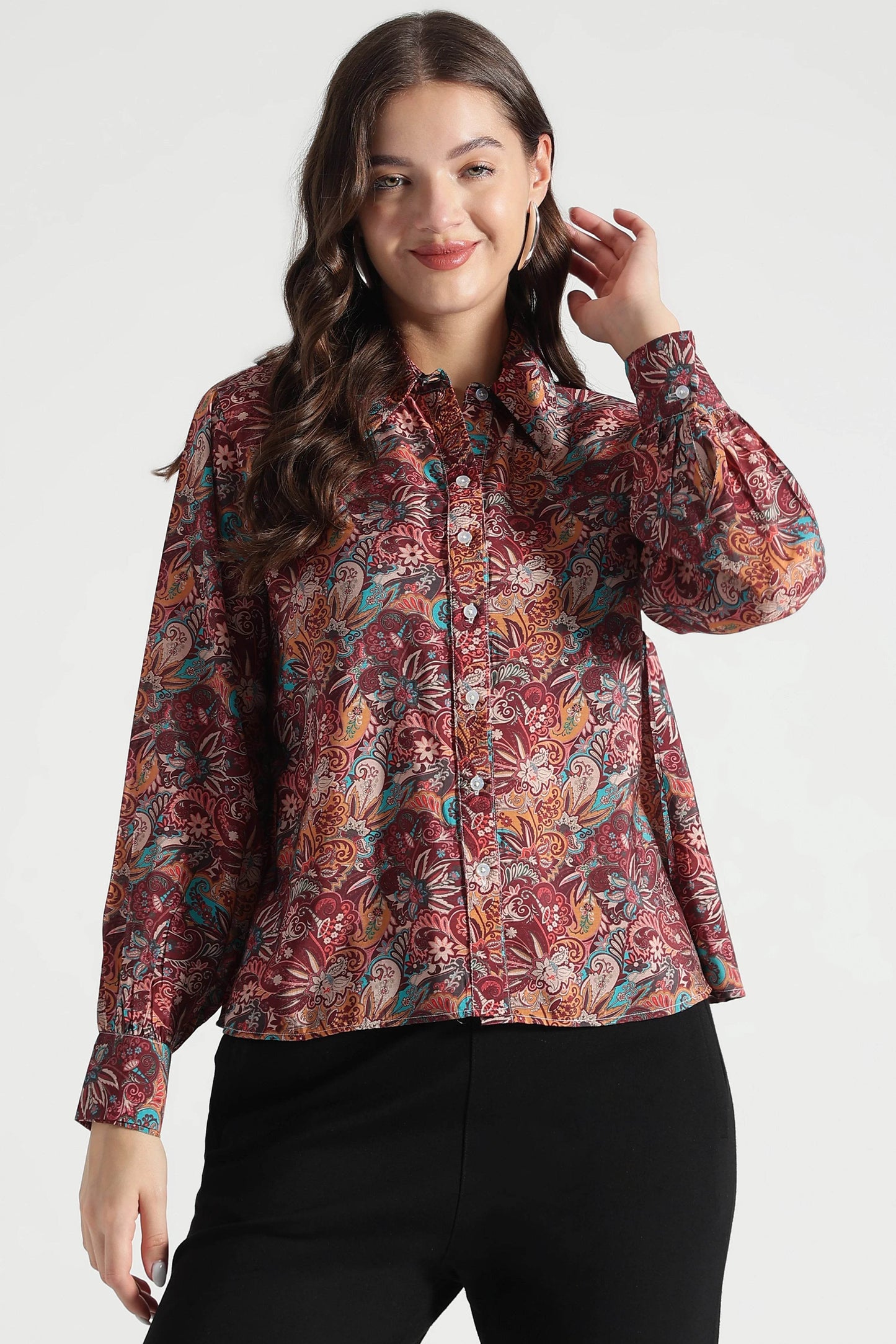 Vintage Maroon Paisley Printed Viscose Shirt - Fabravaa