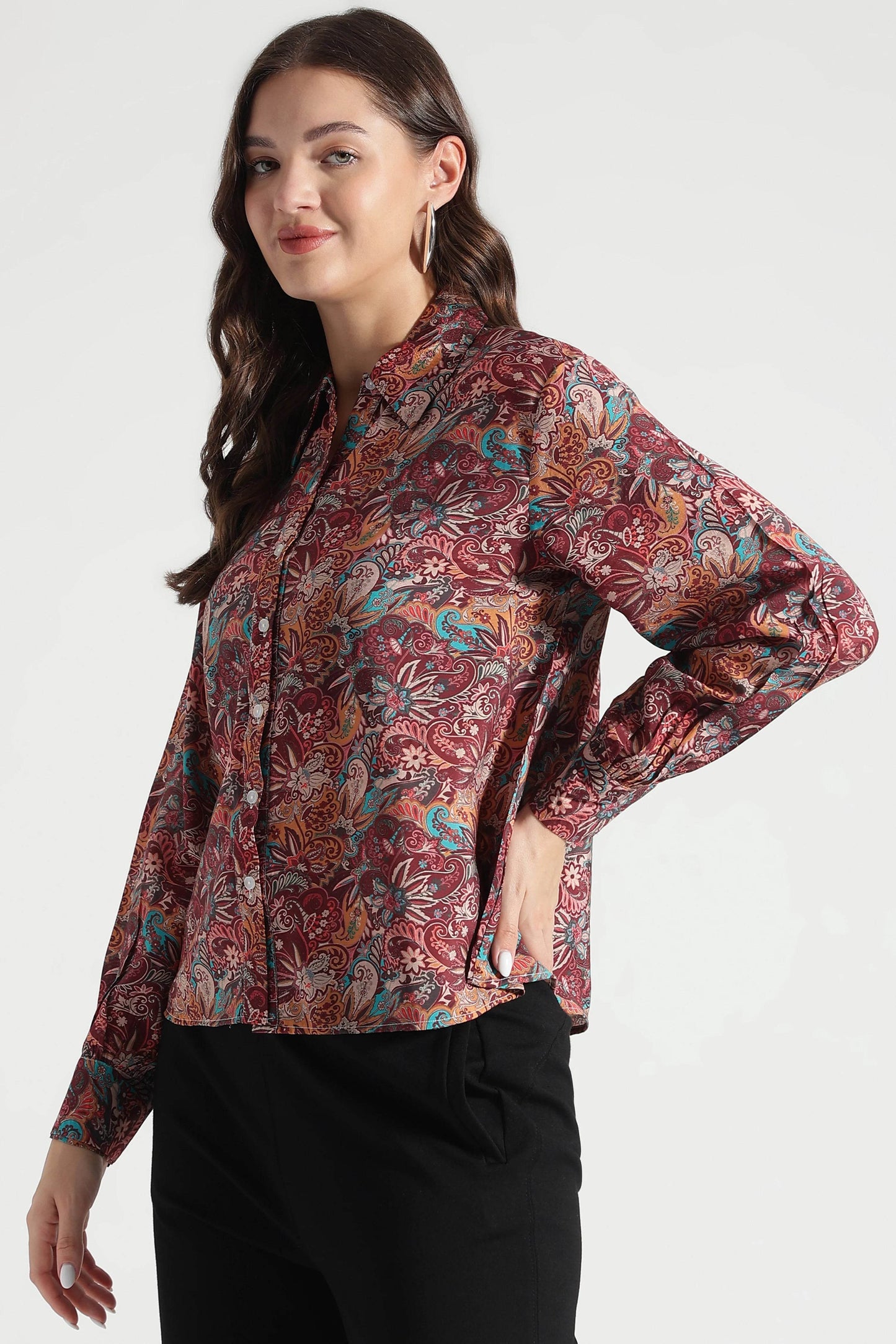 Vintage Maroon Paisley Printed Viscose Shirt - Fabravaa
