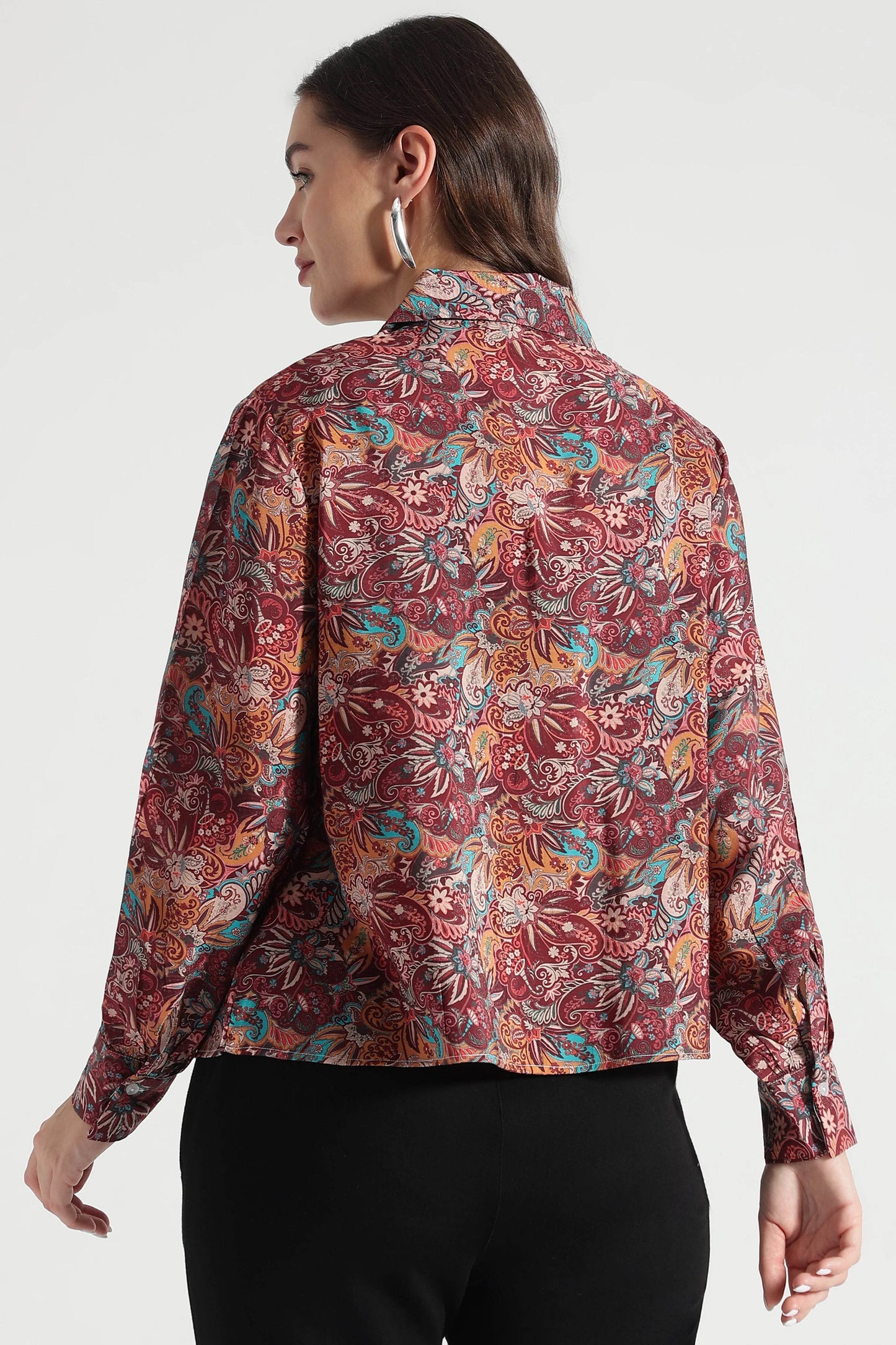 Vintage Maroon Paisley Printed Viscose Shirt - Fabravaa